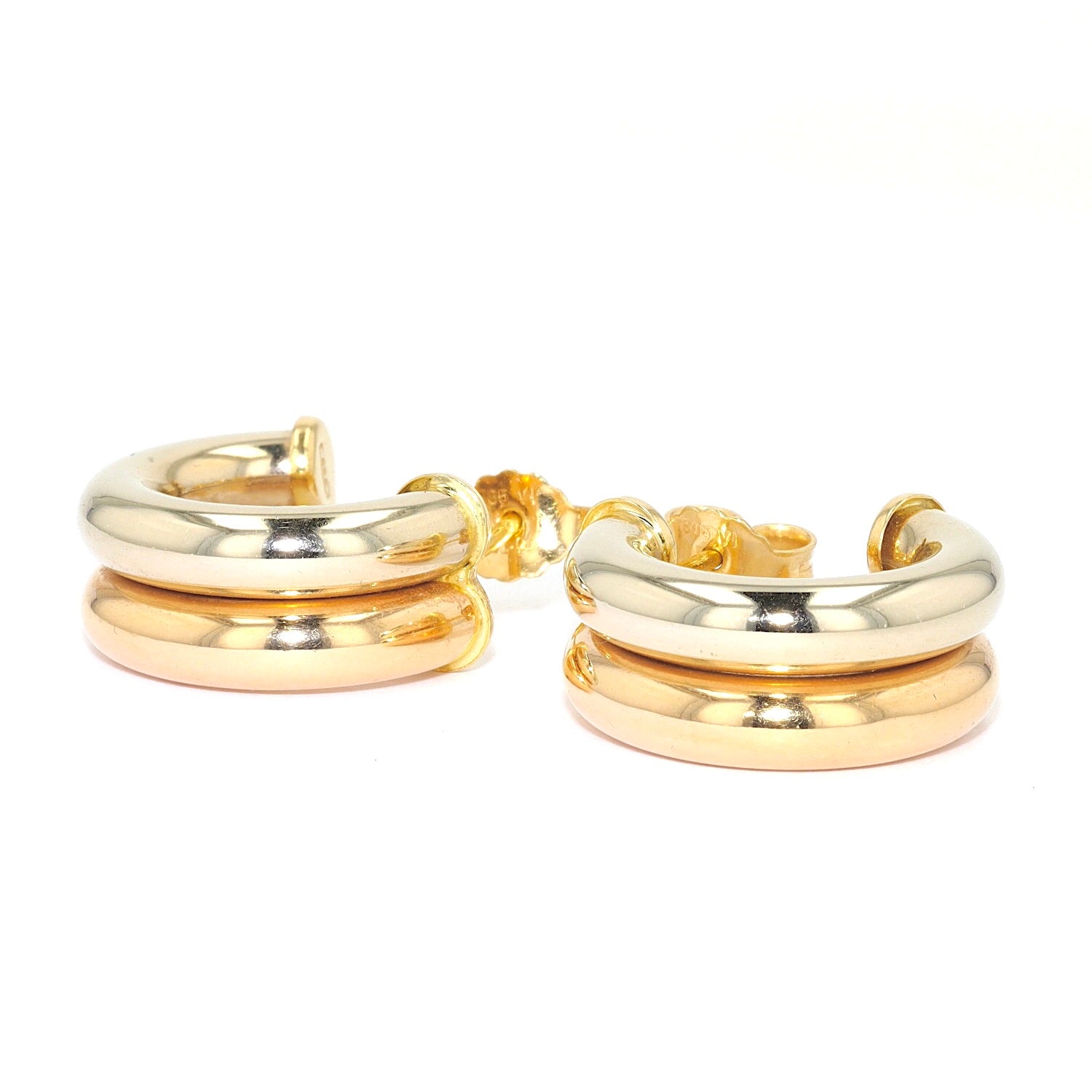 1 Paar Halbkreolen in 750er Bicolor Gold, liegend links gedreht