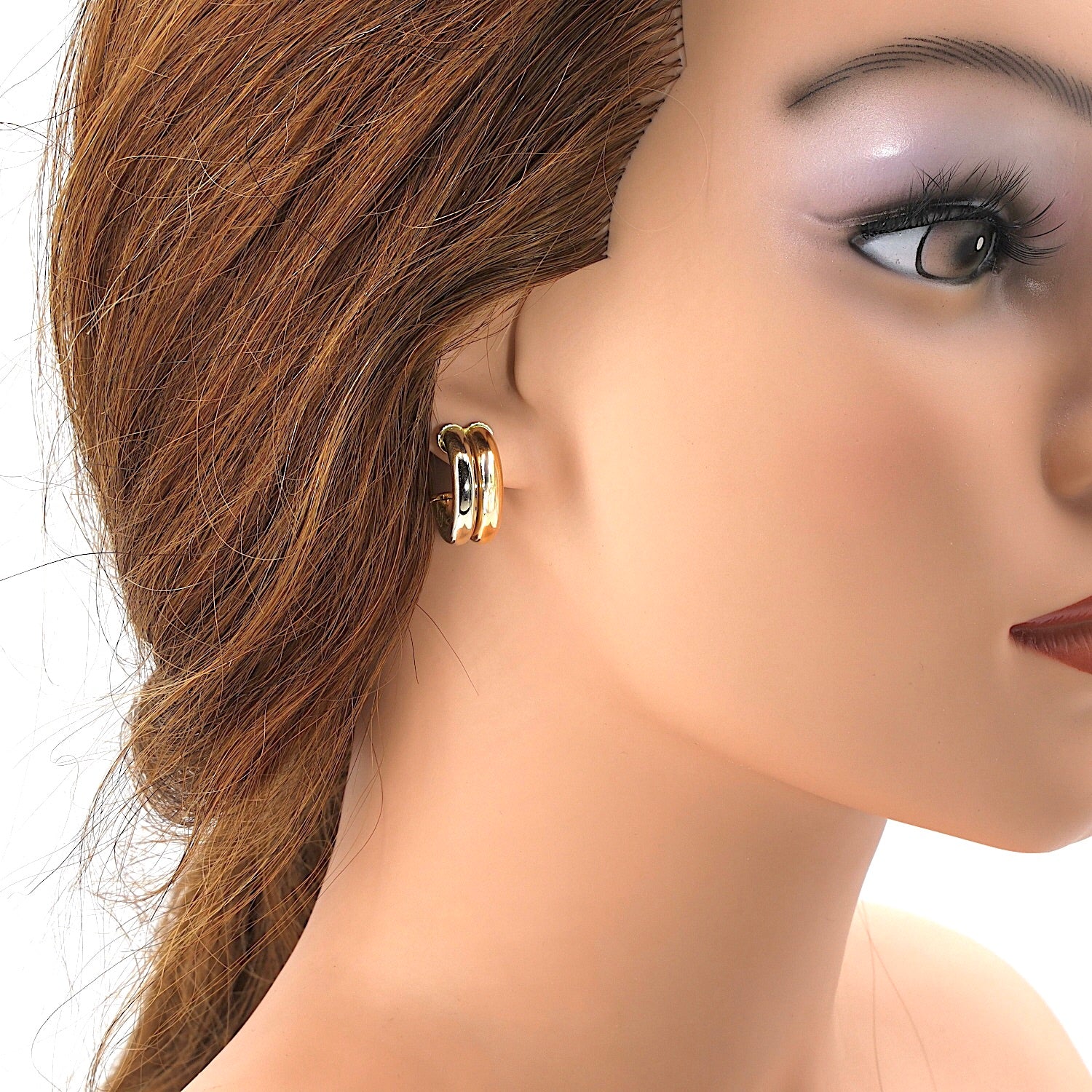 1 Paar Halbkreolen in 750er Bicolor Gold, einzelnd am Ohr