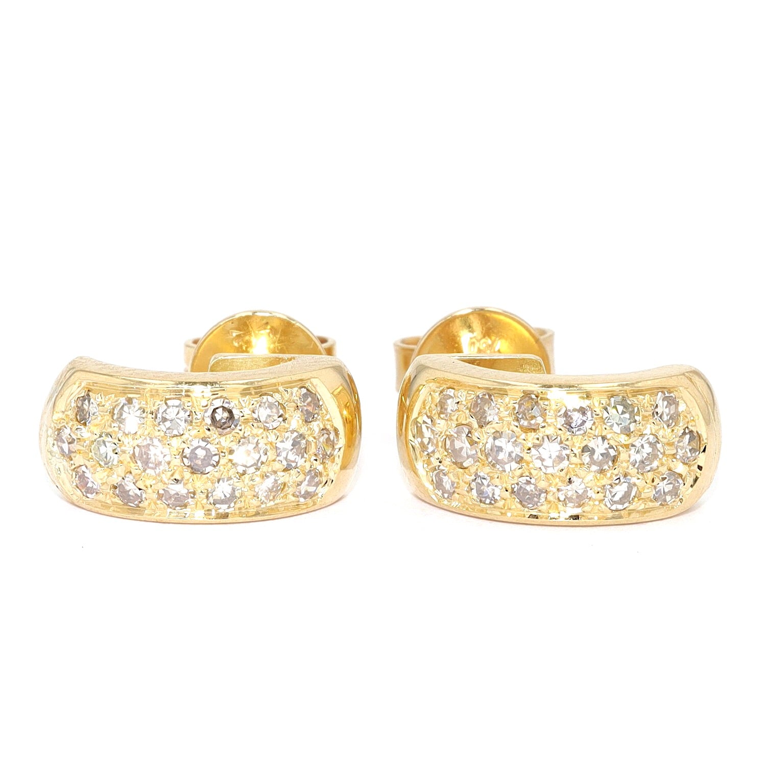 1 Paar Halbkreolen in 750er Gelbgold mit Diamanten, liegend frontal