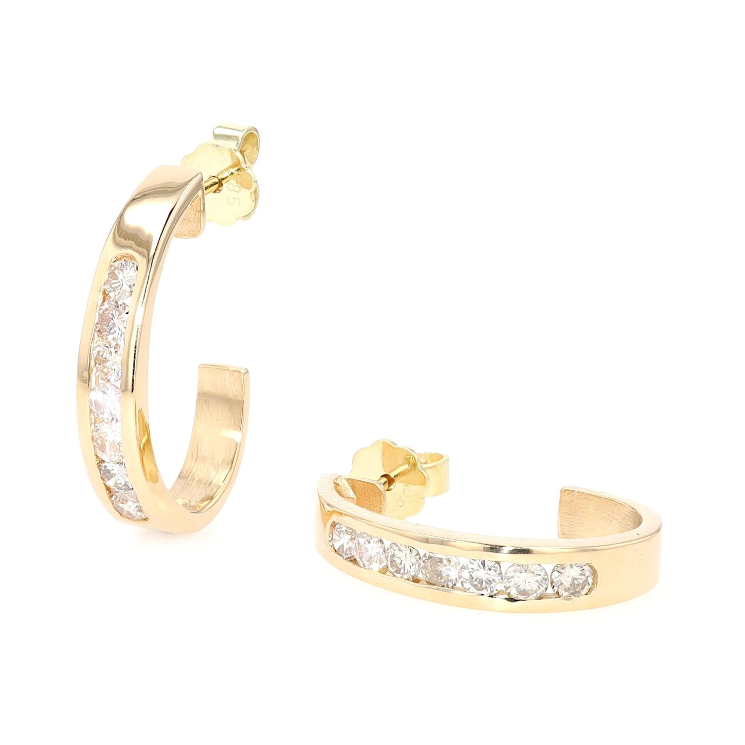 1 Paar Halbkreolen in 585er Gelbgold mit ca. 1 ct Brillanten, stehend und liegend links gedreht