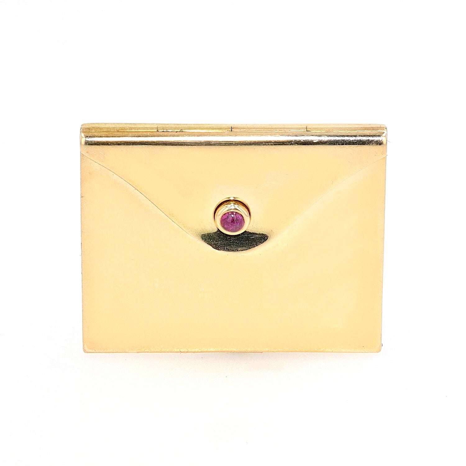Tiffany & Co. Brosche in 585er Gelbgold mit einem Rubin-Cabochon, stehend frontal