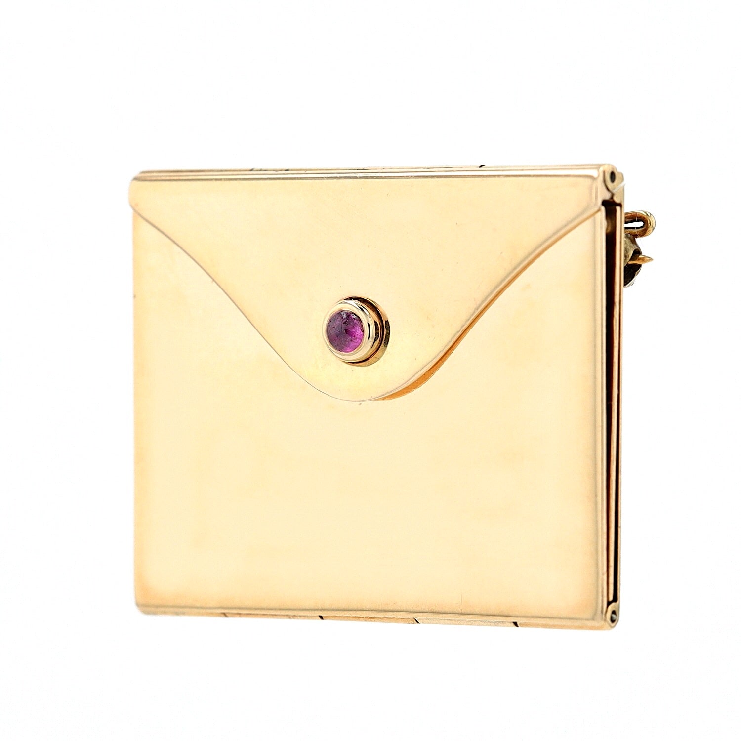 Tiffany & Co. Brosche in 585er Gelbgold mit einem Rubin-Cabochon, stehend inks gedreht