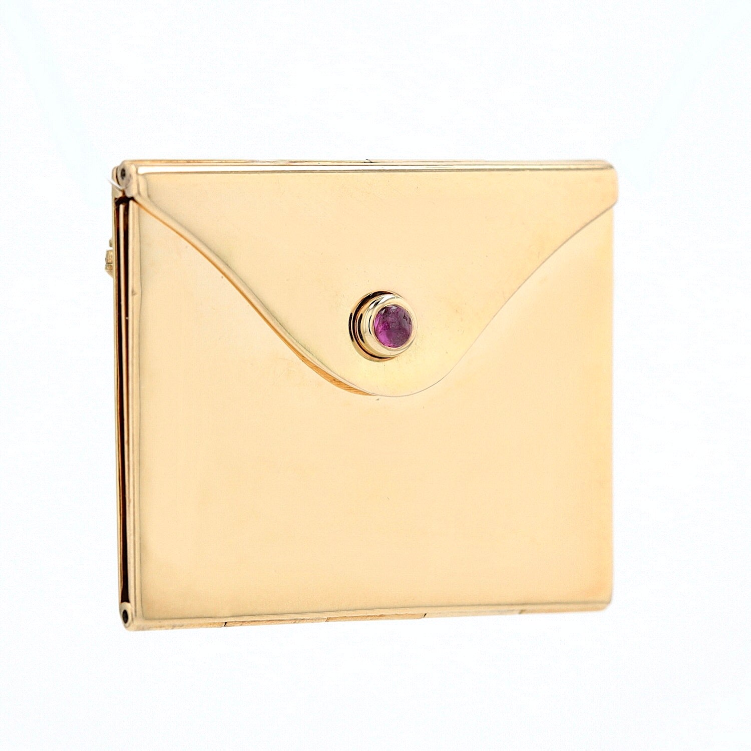 Tiffany & Co. Brosche in 585er Gelbgold mit einem Rubin-Cabochon, stehend rechts gedreht