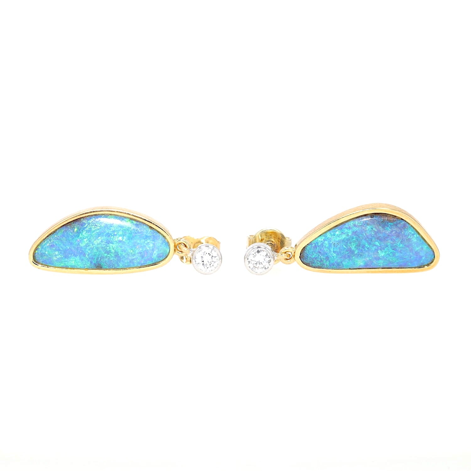 1 Paar Ohrringe in 585 Bicolor Gold mit je einem Opal und Brillant, liegend frontal
