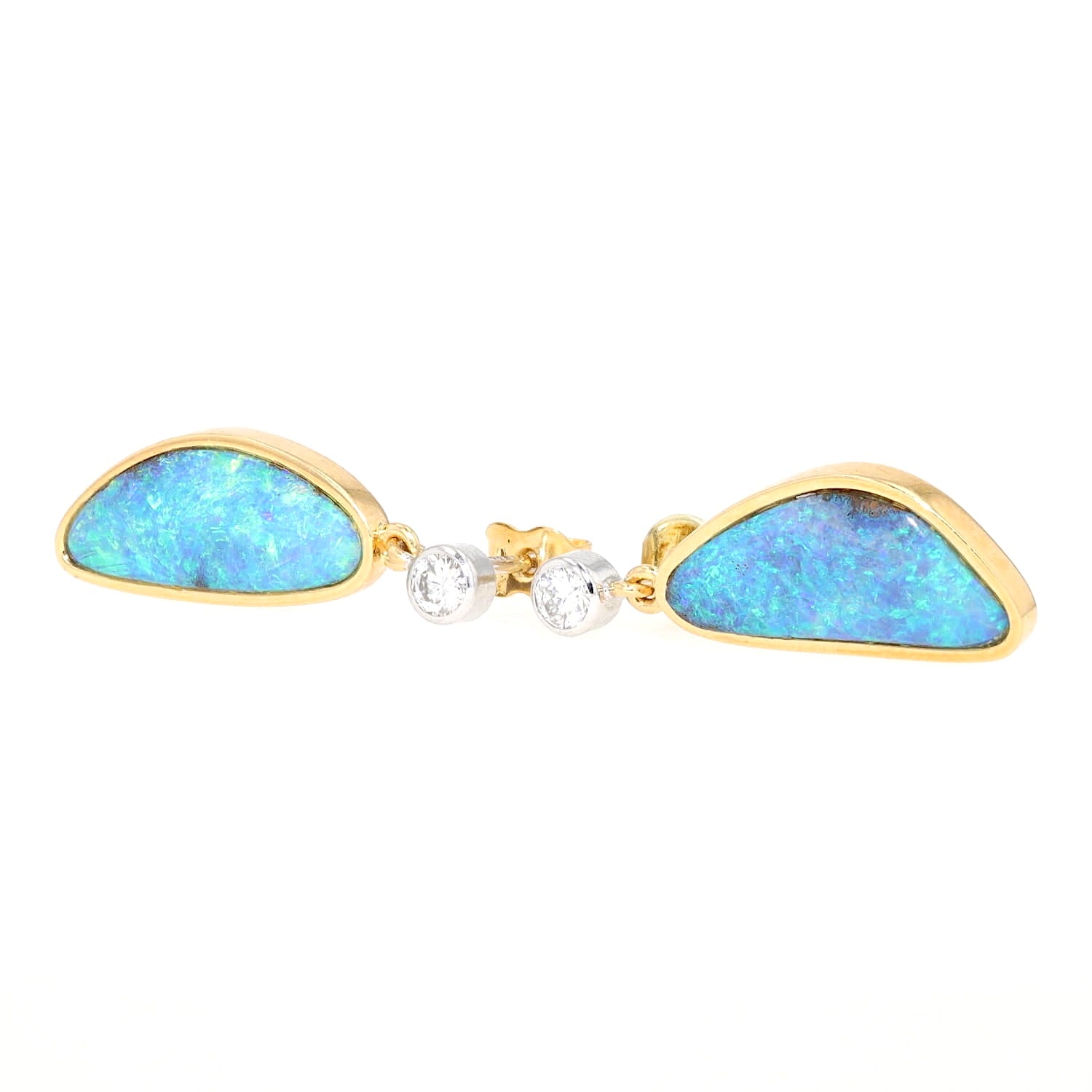 1 Paar Ohrringe in 585 Bicolor Gold mit je einem Opal und Brillant, liegend links gedreht