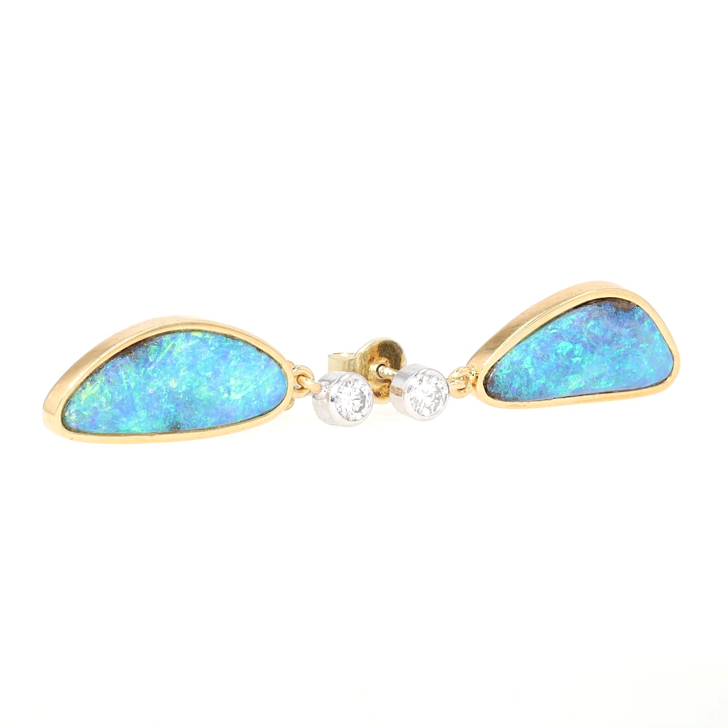 1 Paar Ohrringe in 585 Bicolor Gold mit je einem Opal und Brillant, liegend rechts gedreht