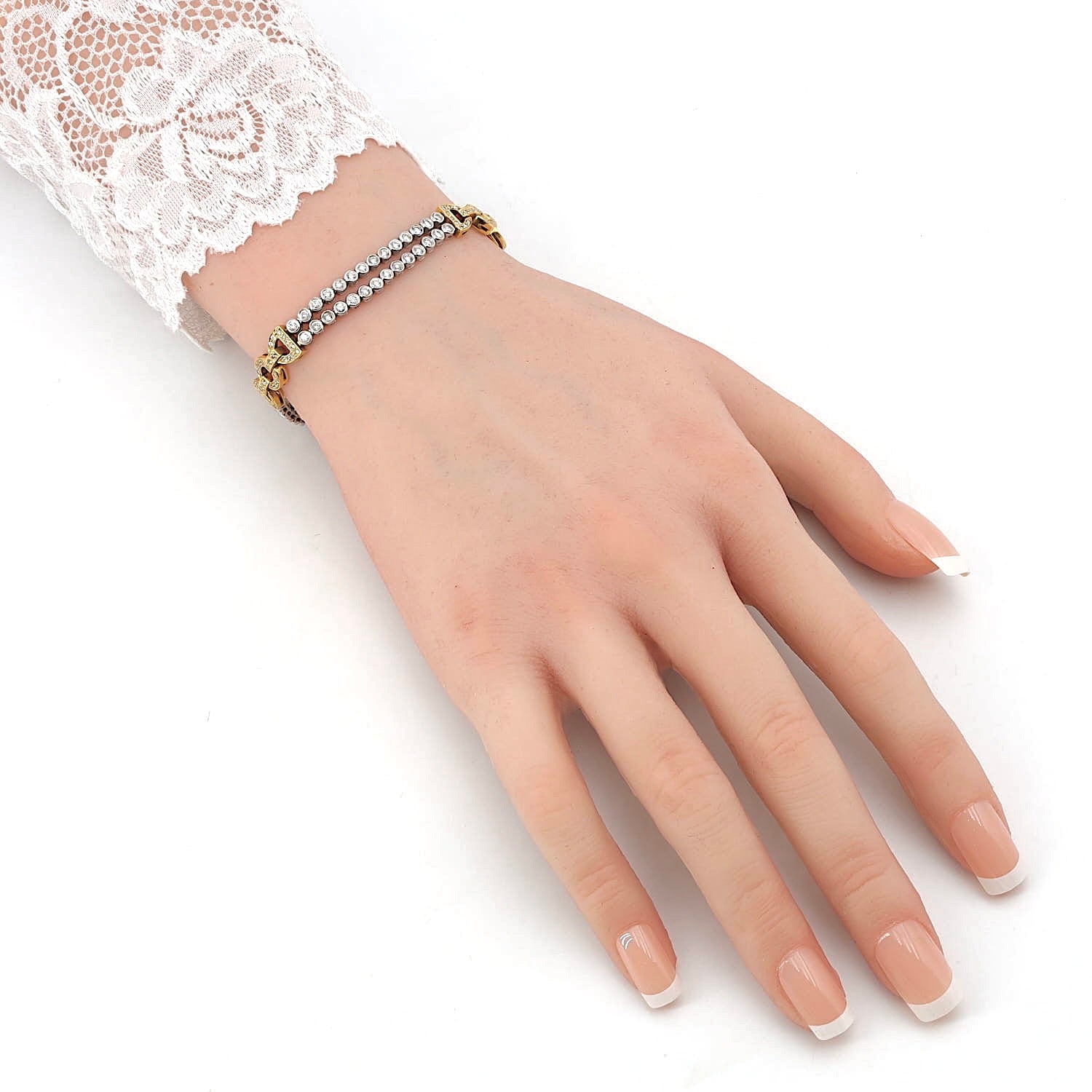 Vintage Armband in 750er Bicolor Gold mit insgesamt ca. 1,9 ct Brillanten, am Arm