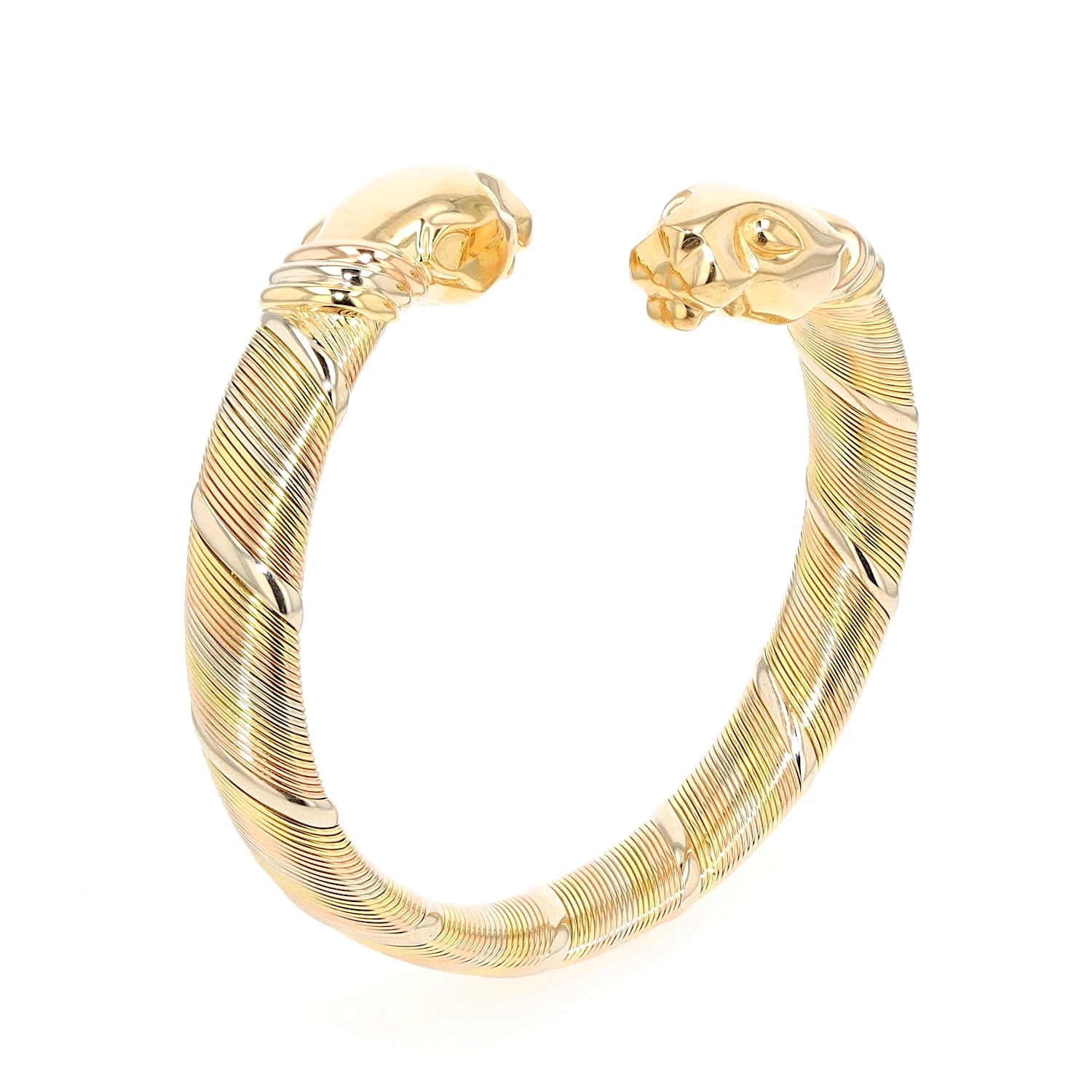 Vintage Armreif von Cartier ,Cougar Panthère in 750er Tricolor Gold, stehend rechts gedreht