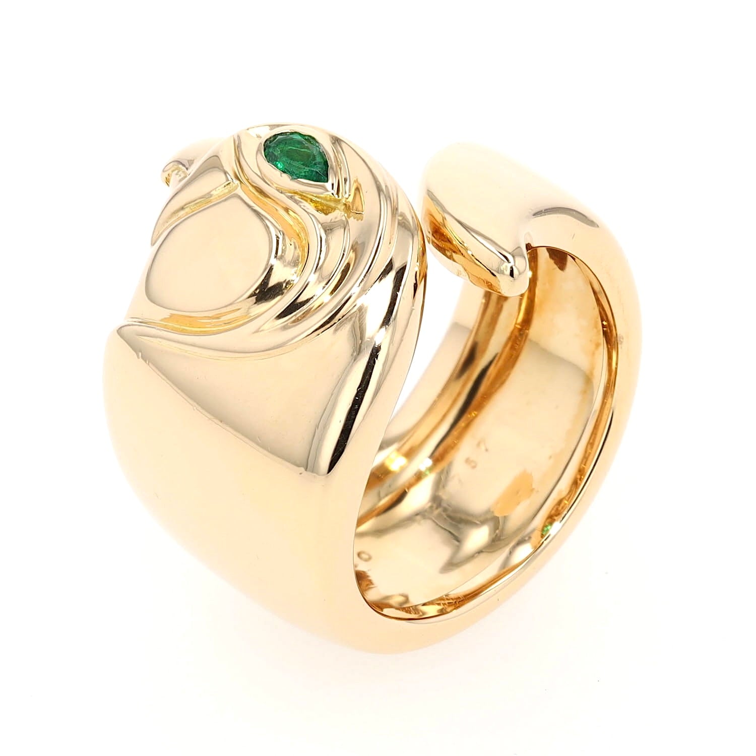 Cartier Ring Anoubois Falcon in 750er Gelbgold mit einem Smaragd, stehend inks gedreht