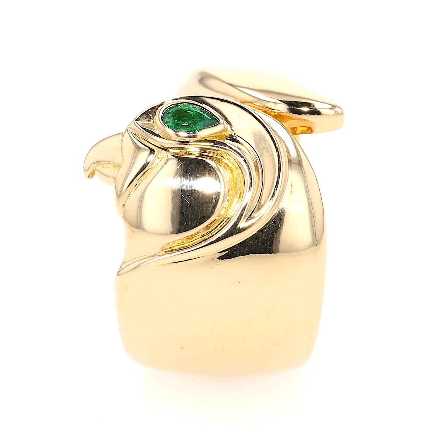 Cartier Ring Anoubois Falcon in 750er Gelbgold mit einem Smaragd, stehend frontal