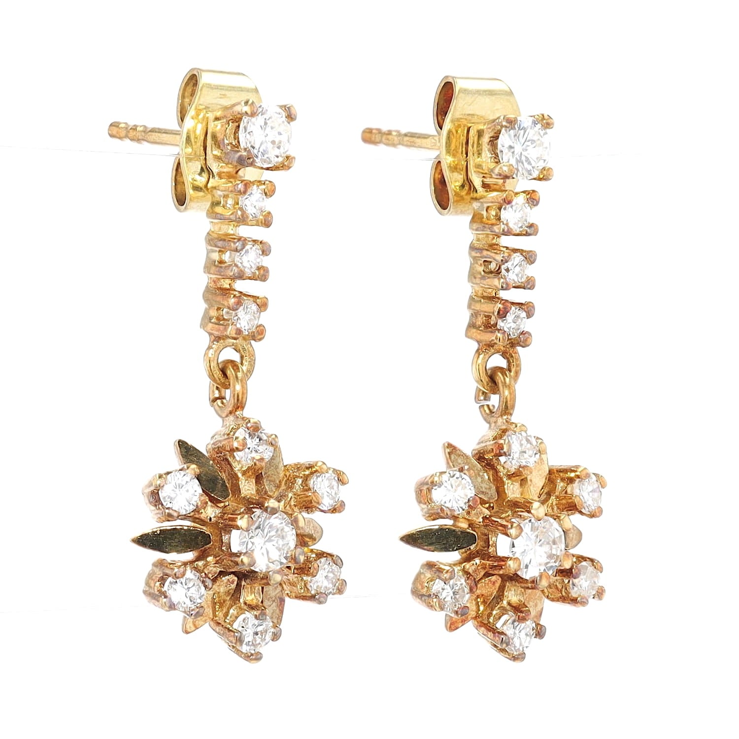 Ohrringe in 585er Rotgold mit Brillanten, hängend rechts gedreht