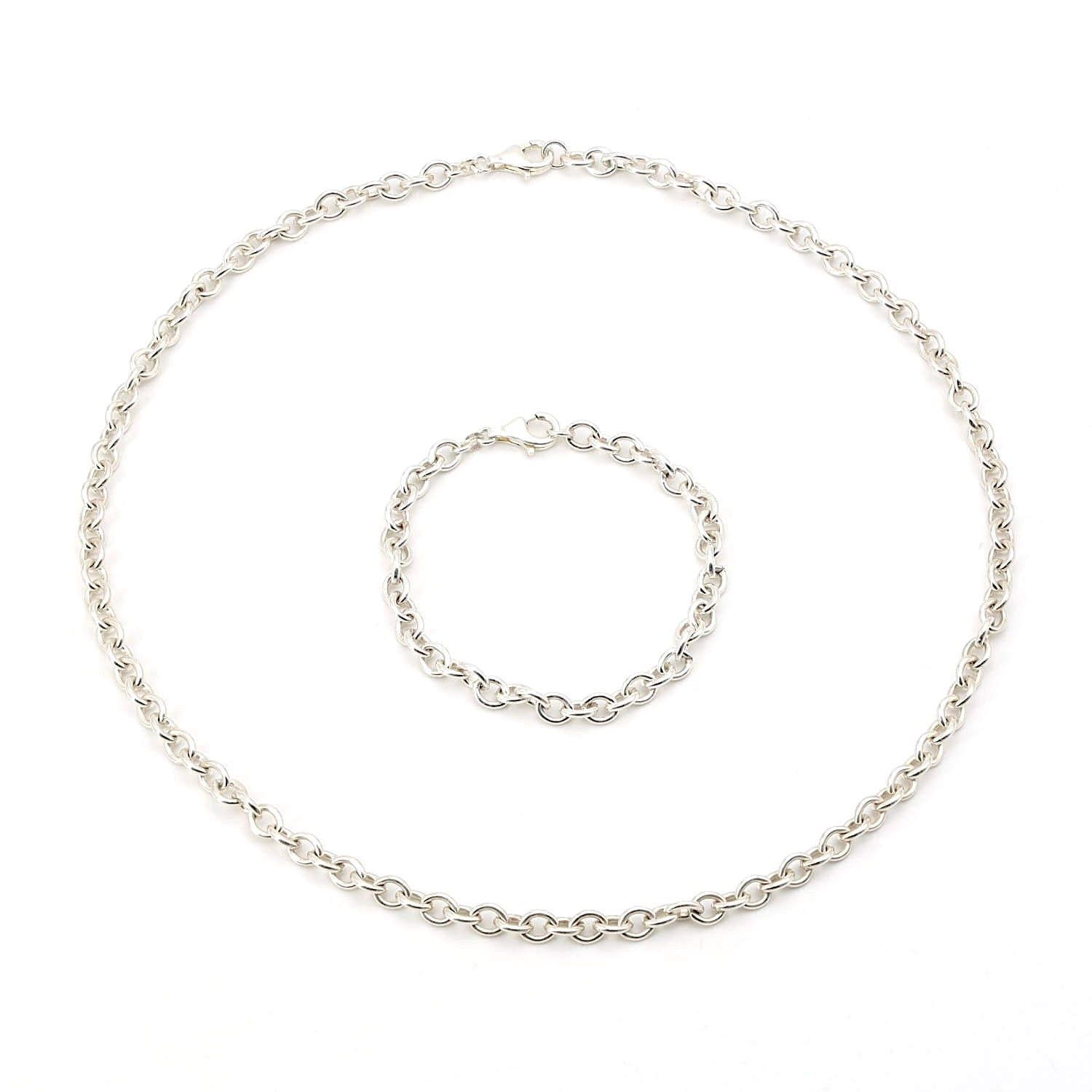 Ankerkette und Armband aus 925 Silber, Kette und Armband liegend Draufsicht