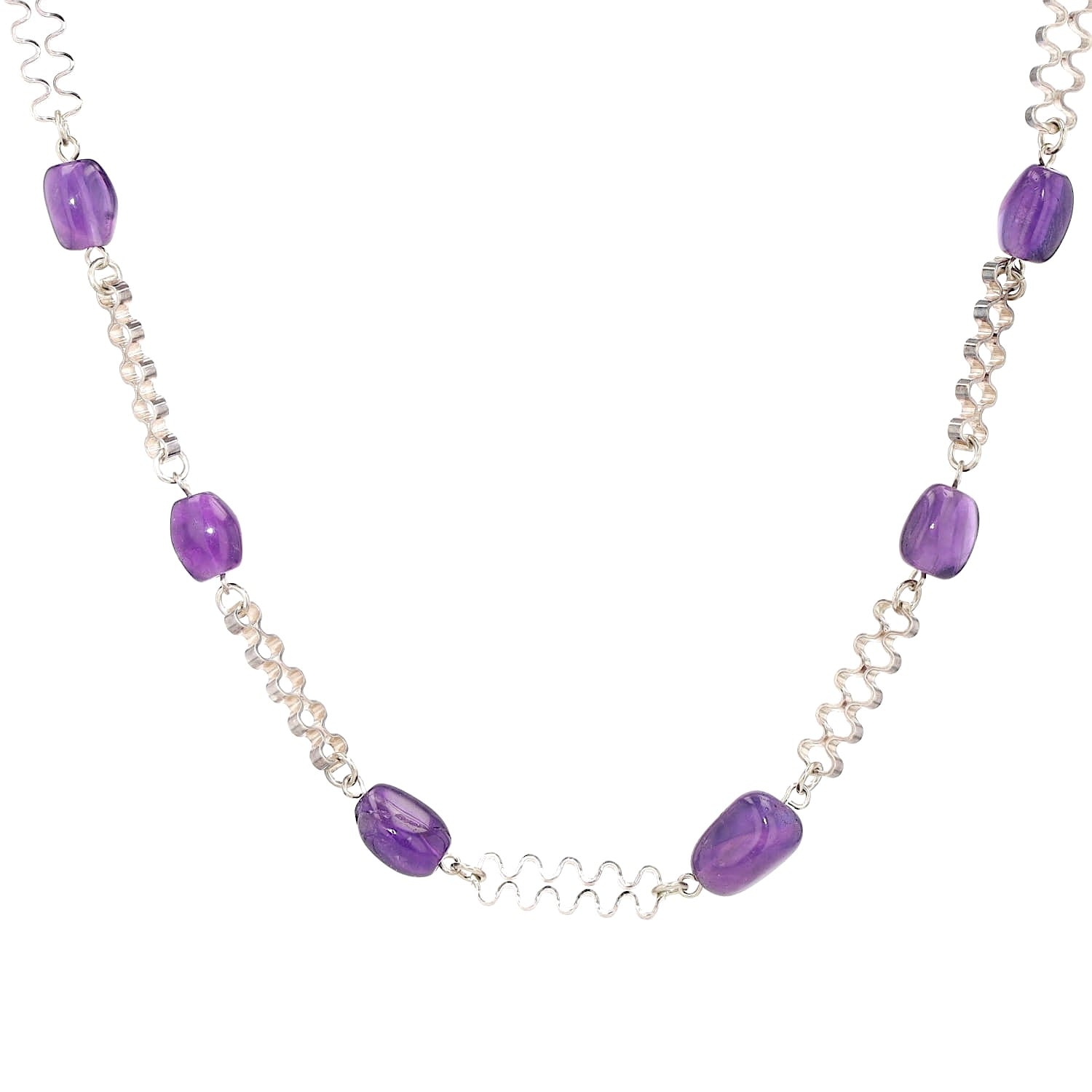 Kette und Armband in 835er Silber mit Amethysten, hängend frontal