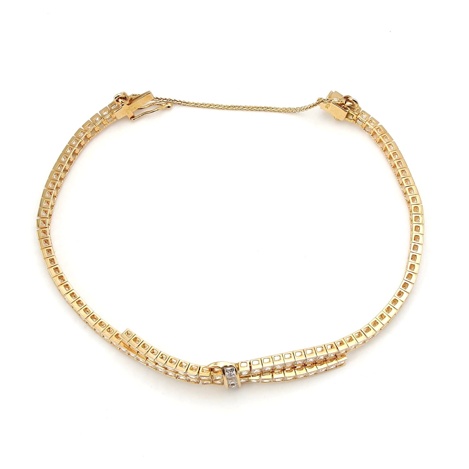 Armband in 750er Gelbgold mit Cubic Zirkonias, liegend Draufsicht
