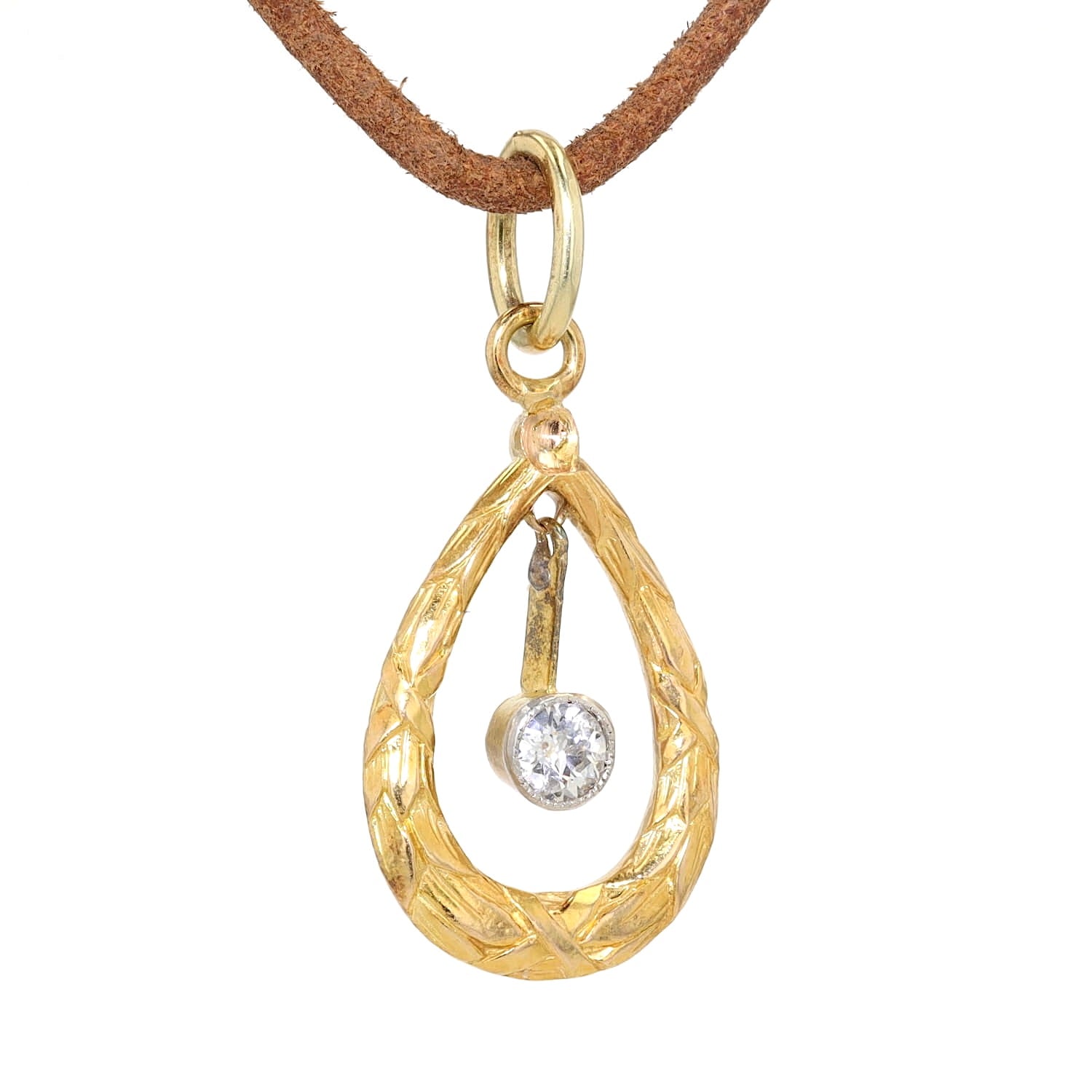 Anhänger in 750er/585er Gelbgold, Platin mit einem Diamanten, hängend rechts gedreht