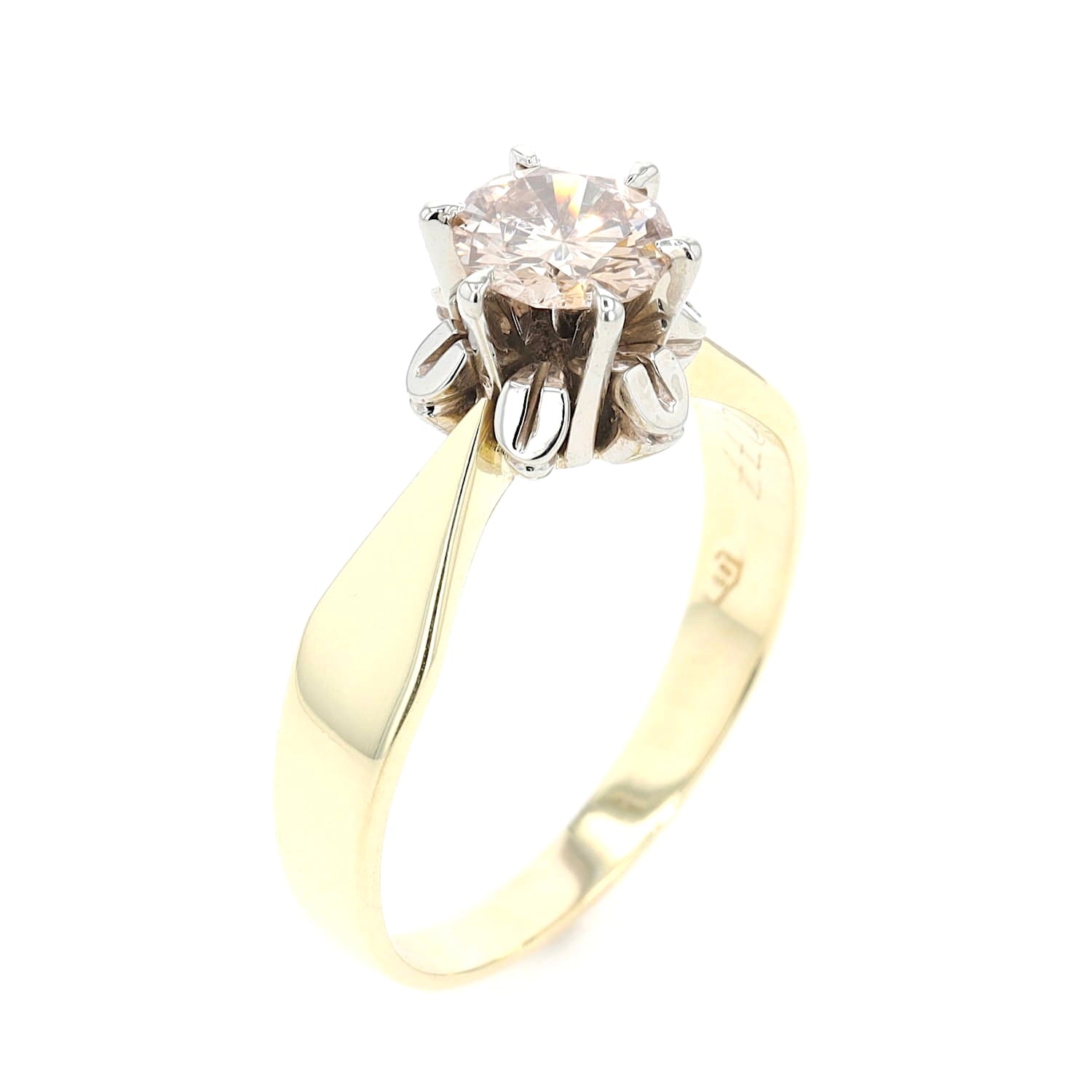 Solitärring in 585er Bicolor Gold mit einem Brillanten ca. 0,77 ct, stehend