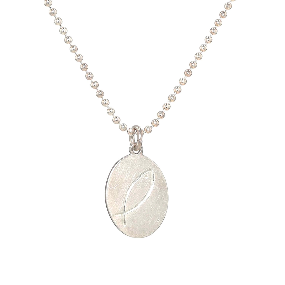 Kugelkette mit einem Anhänger in 925er Silber, hängend Rückseite des Anhänger