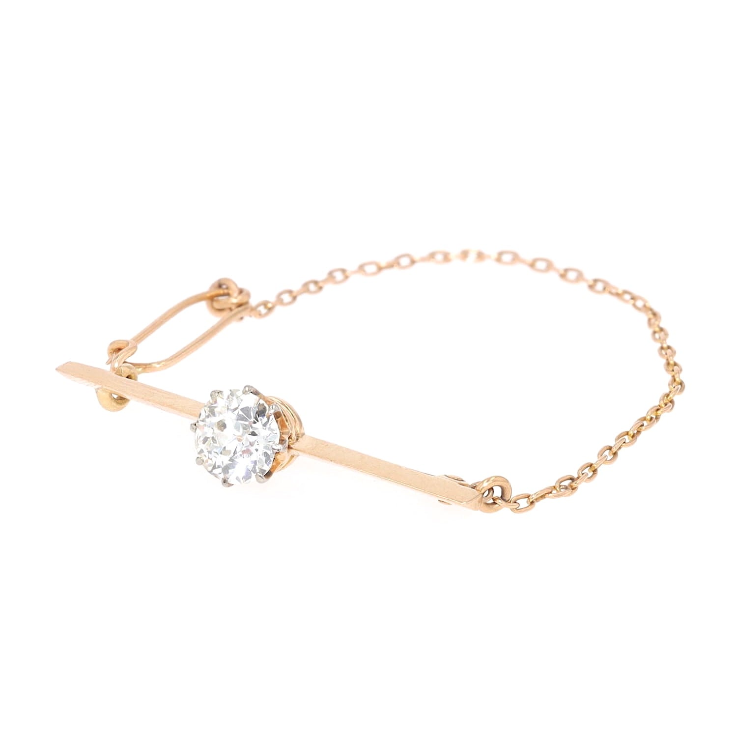 Jugendstil Stabnadel in 585er Gelbgold mit einem Diamanten ca. 1,3 ct, , liegend links gedreht