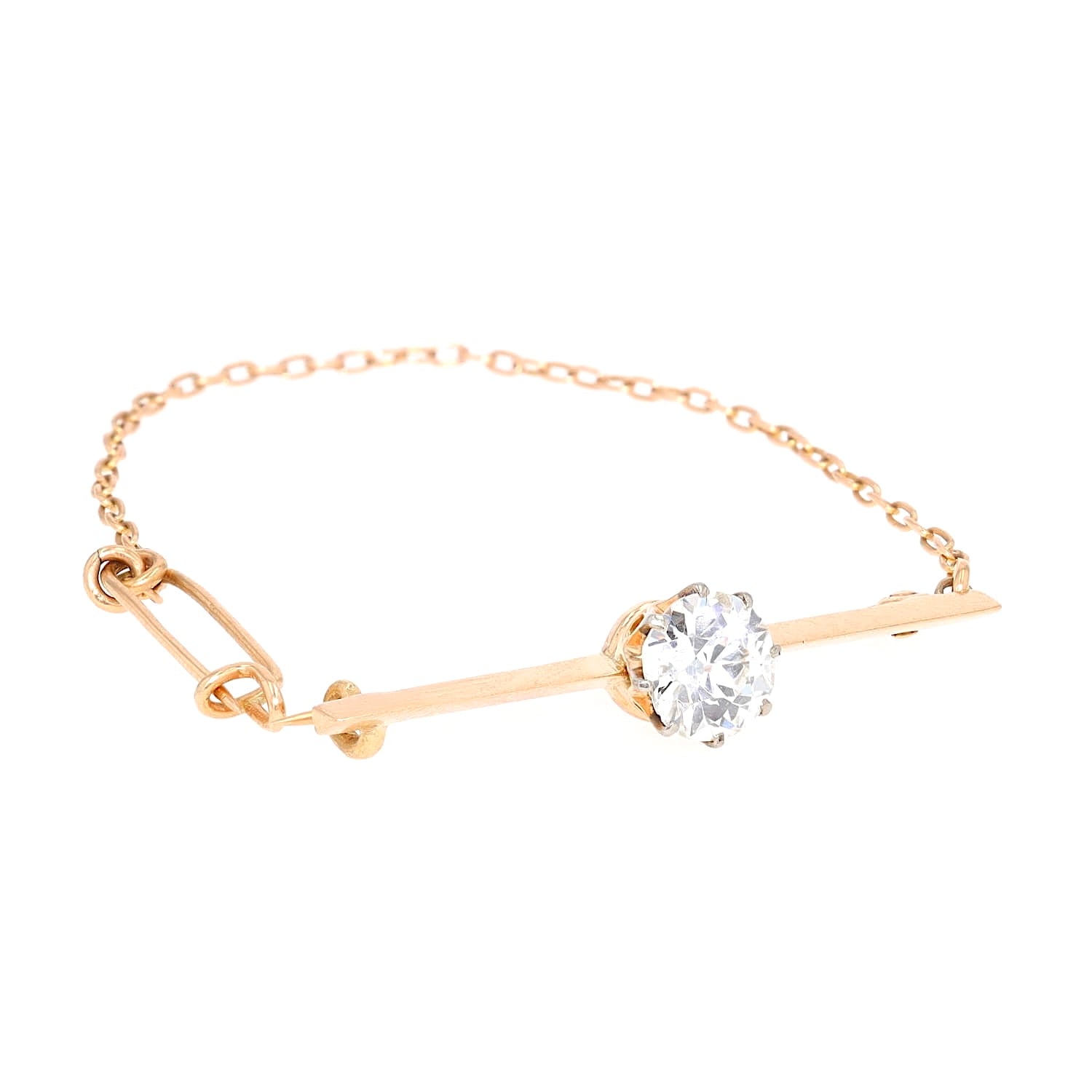 Jugendstil Stabnadel in 585er Gelbgold mit einem Diamanten ca. 1,3 ct, , liegend rechts gedreht