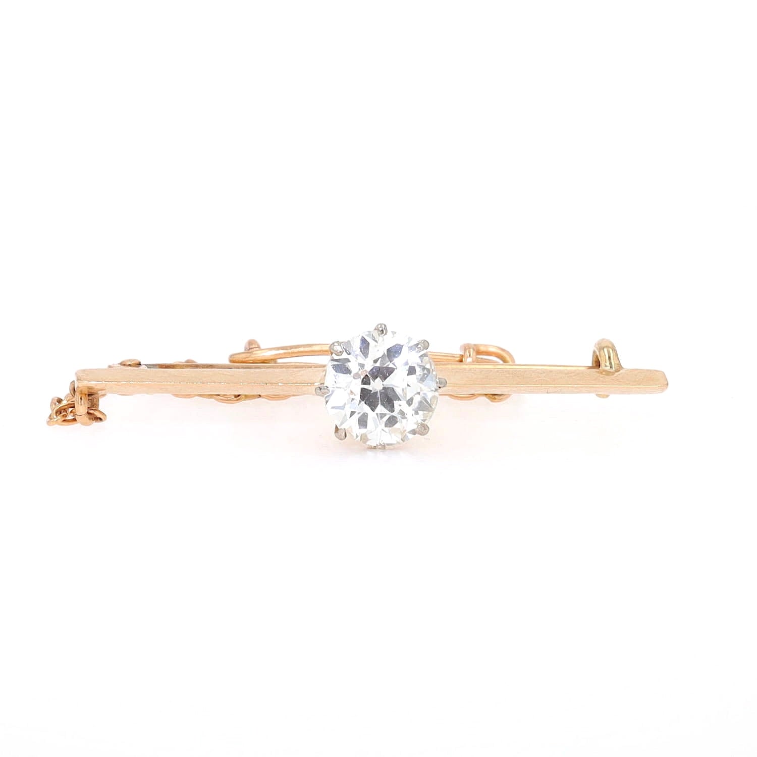 Jugendstil Stabnadel in 585er Gelbgold mit einem Diamanten ca. 1,3 ct, , liegend frontal aus der Nähe