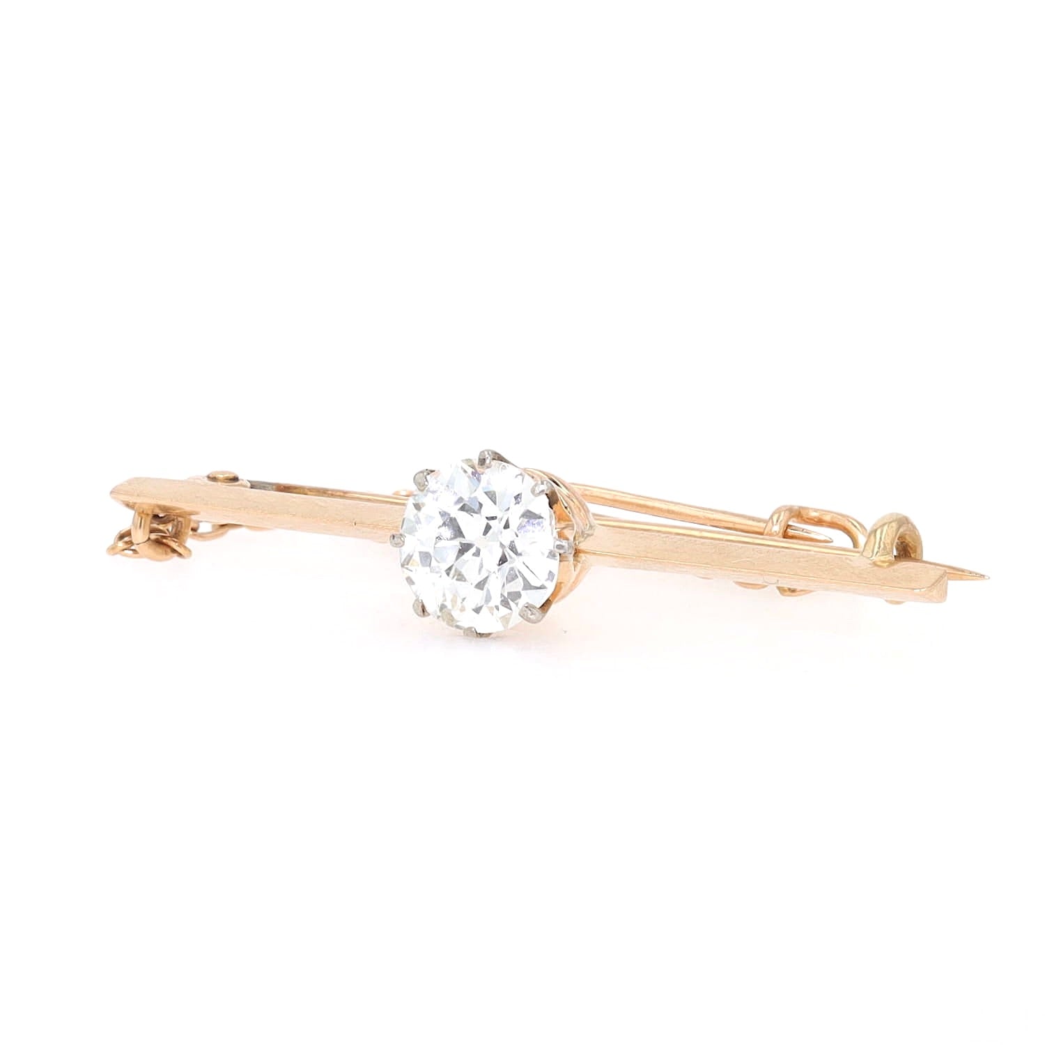 Jugendstil Stabnadel in 585er Gelbgold mit einem Diamanten ca. 1,3 ct, , liegend links gedreht aus der Nähe