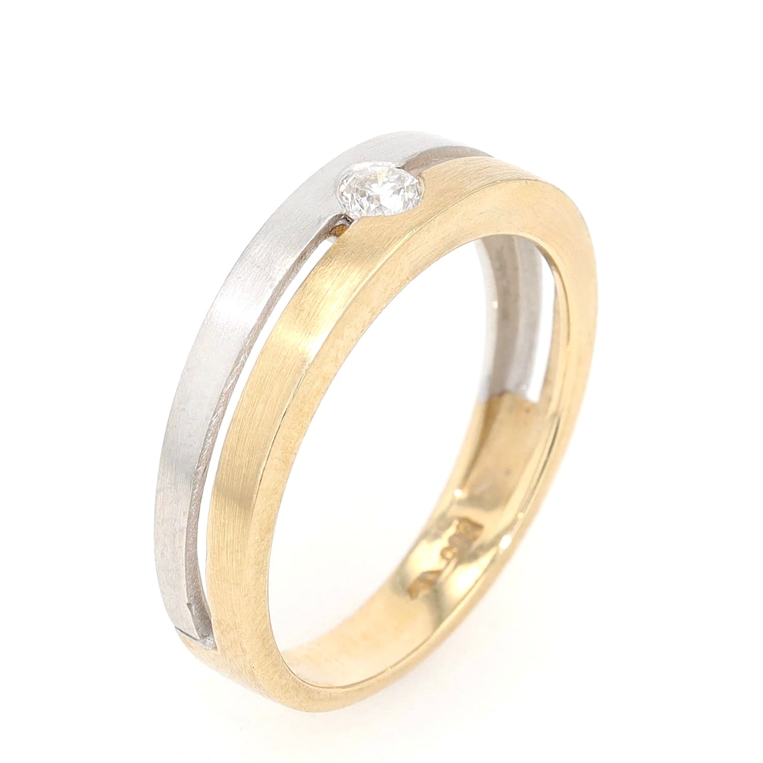Ring in 585er Bicolor Gold mit einem Brillanten, stehend