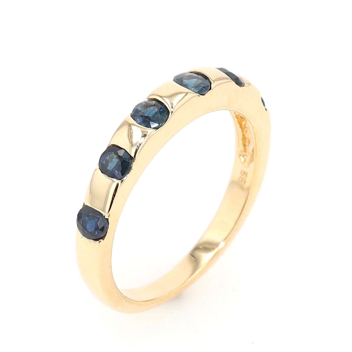 Ring in 585er Gelbgold mit blauen Saphiren, stehend Draufsicht