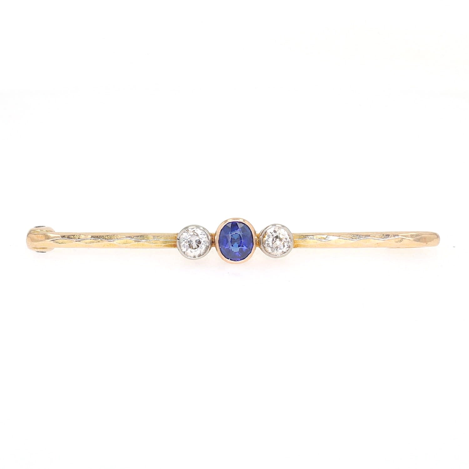 Vintage Nadel in 585er Gelbgold mit Diamanten und einem Saphir, liegend frontal