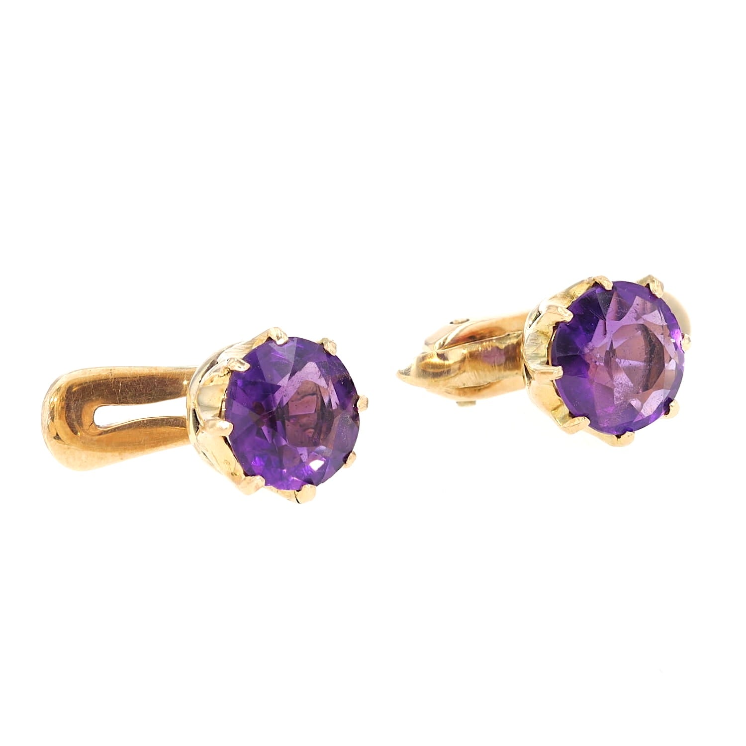 Smoking-/Frackknöpfe in 585er Gelbgold mit je einem Amethyst, liegend rechts gedreht