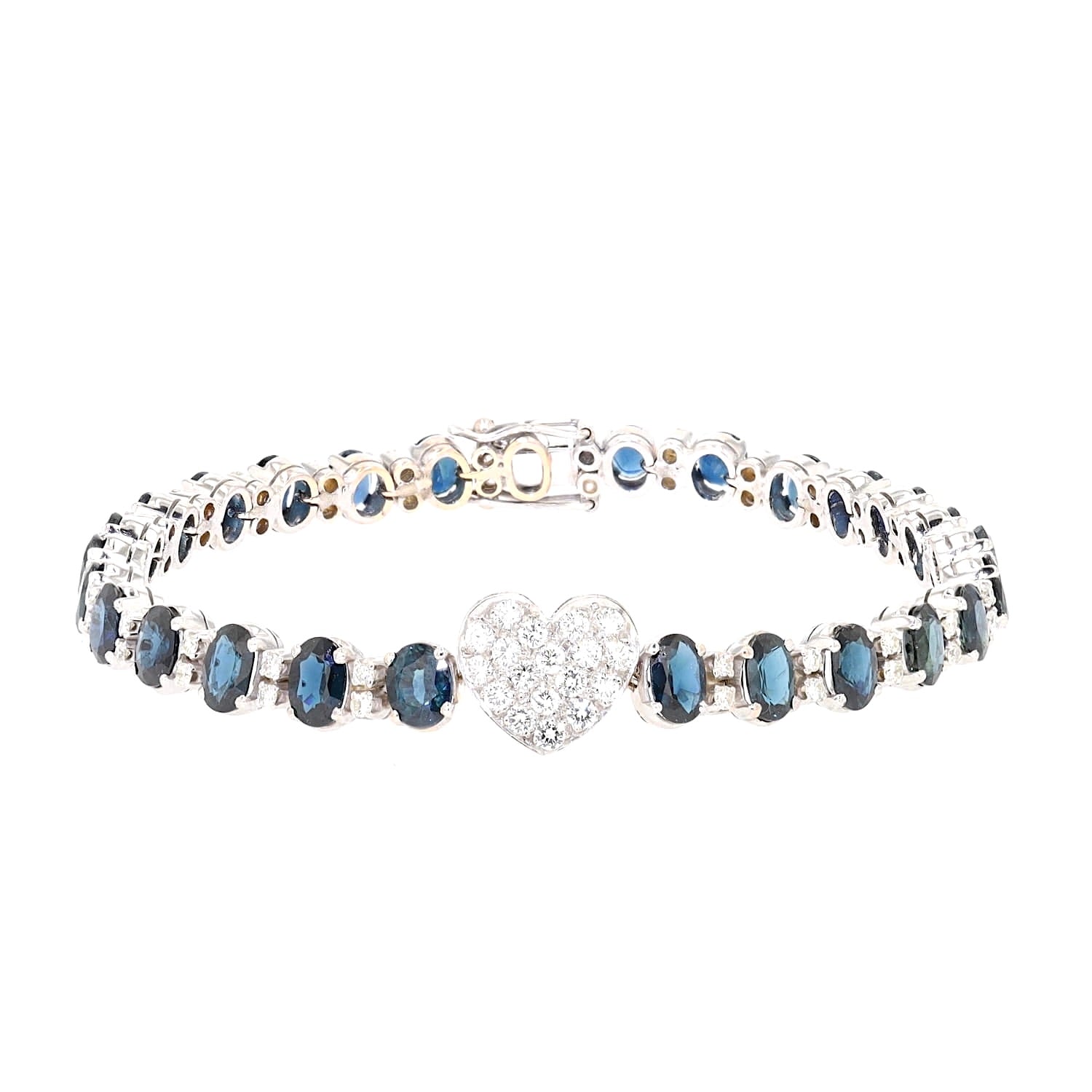 Armband in 750er und 585er Weißgold mit insgesamt ca. 1,3 ct Brillanten und ca. 10,5 ct. blauen Saphiren, liegend geschlossen frontal