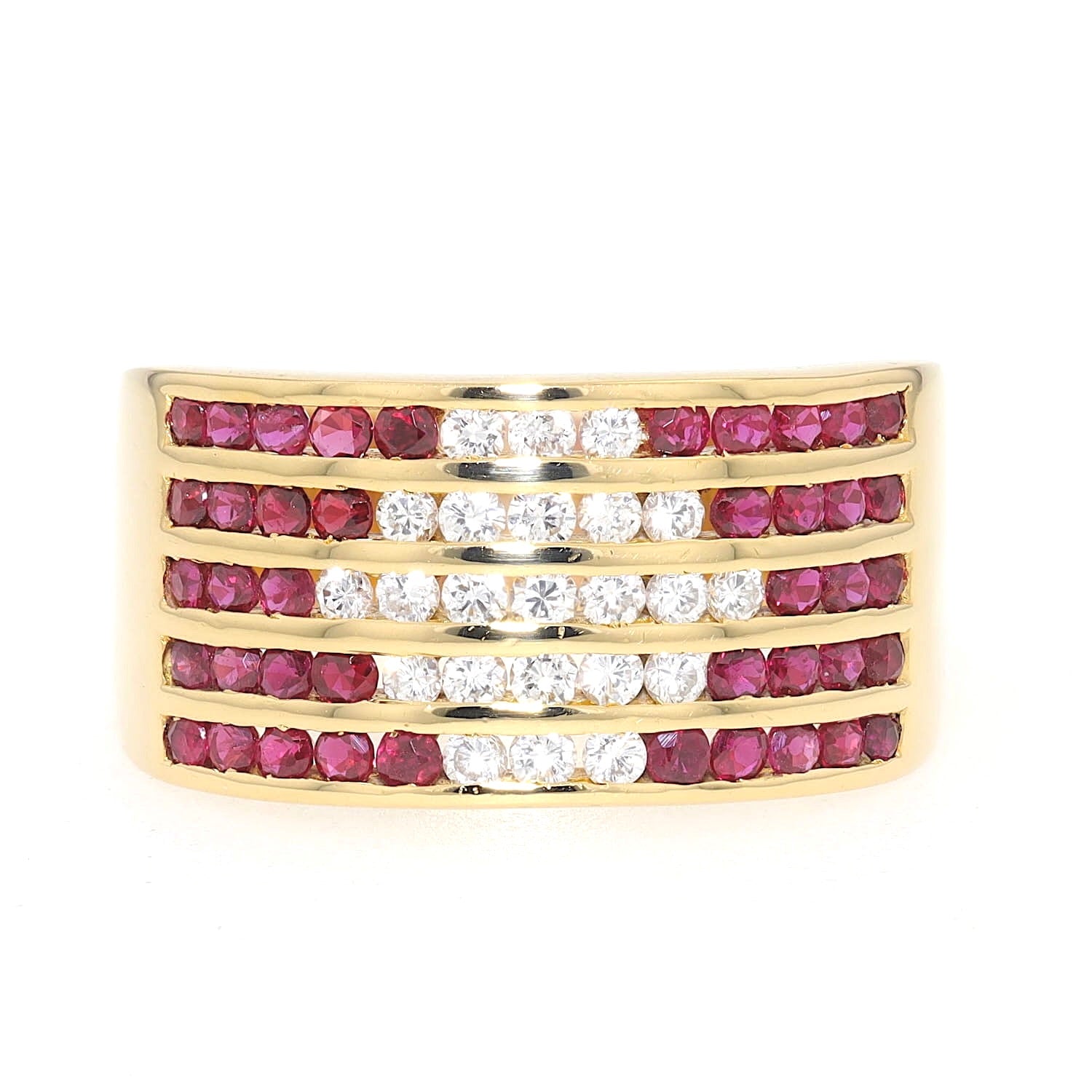 Ring in 750er Gelbold mit Brillanten und Rubinen, liegend frontal