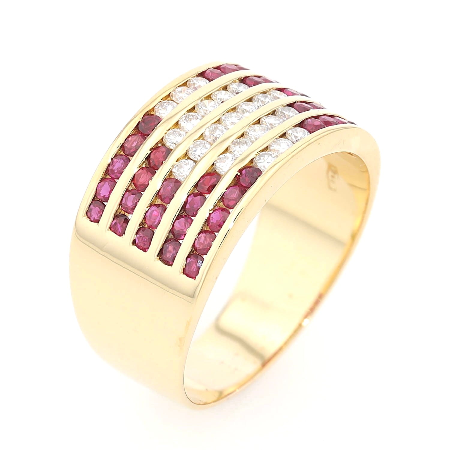 Ring in 750er Gelbold mit Brillanten und Rubinen, stehend