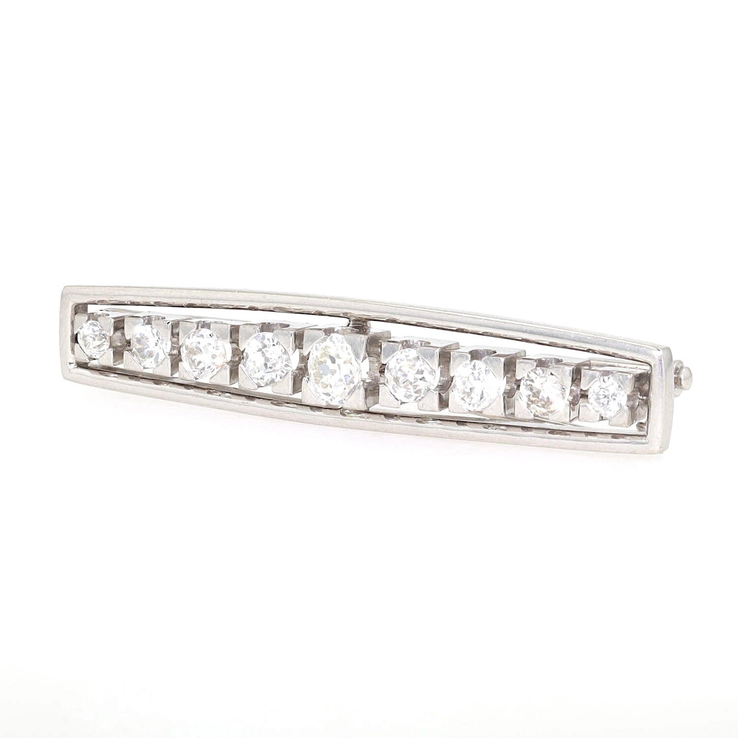Vintage Stabbrosche in 585er Weißgold mit insgesamt ca. 2 ct Diamanten, links gedreht