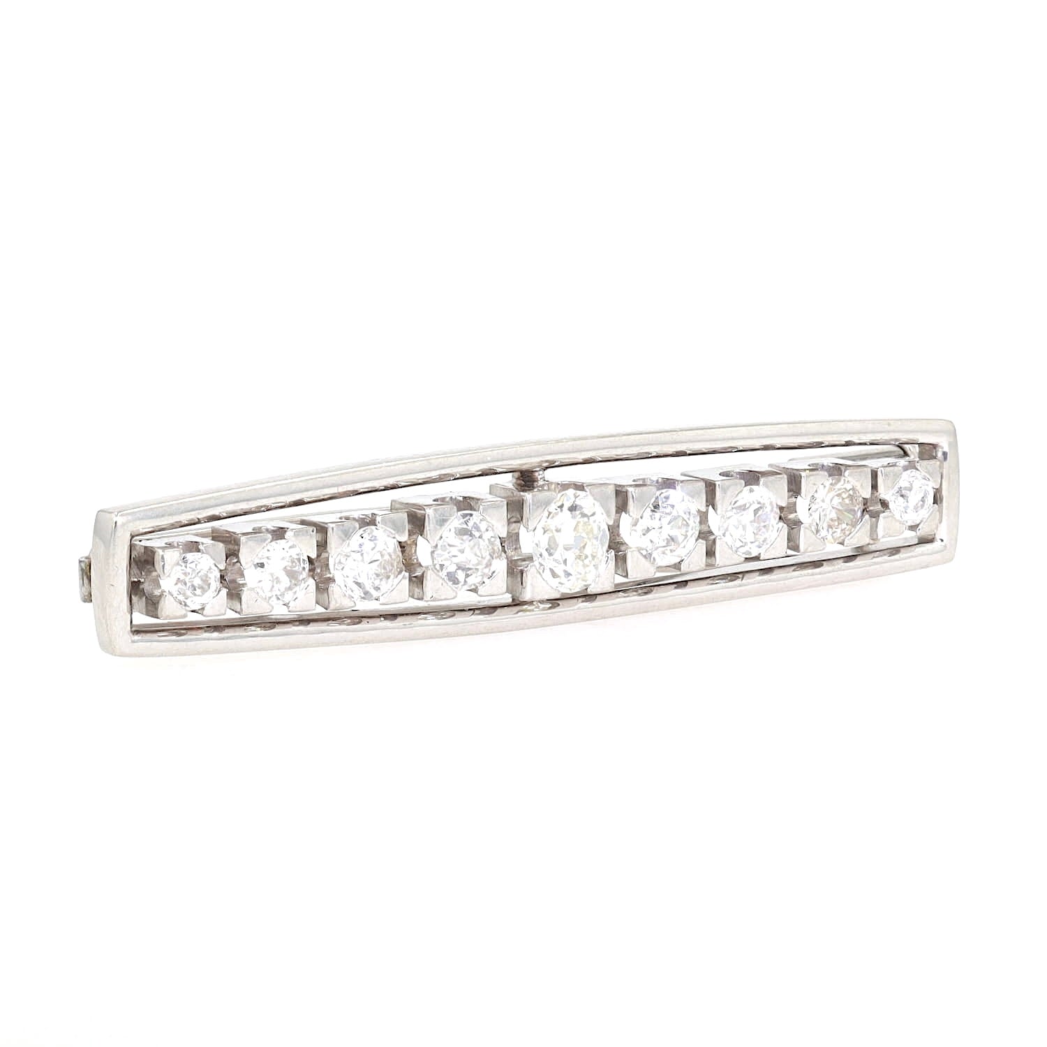 Vintage Stabbrosche in 585er Weißgold mit insgesamt ca. 2 ct Diamanten, rechts gedreht