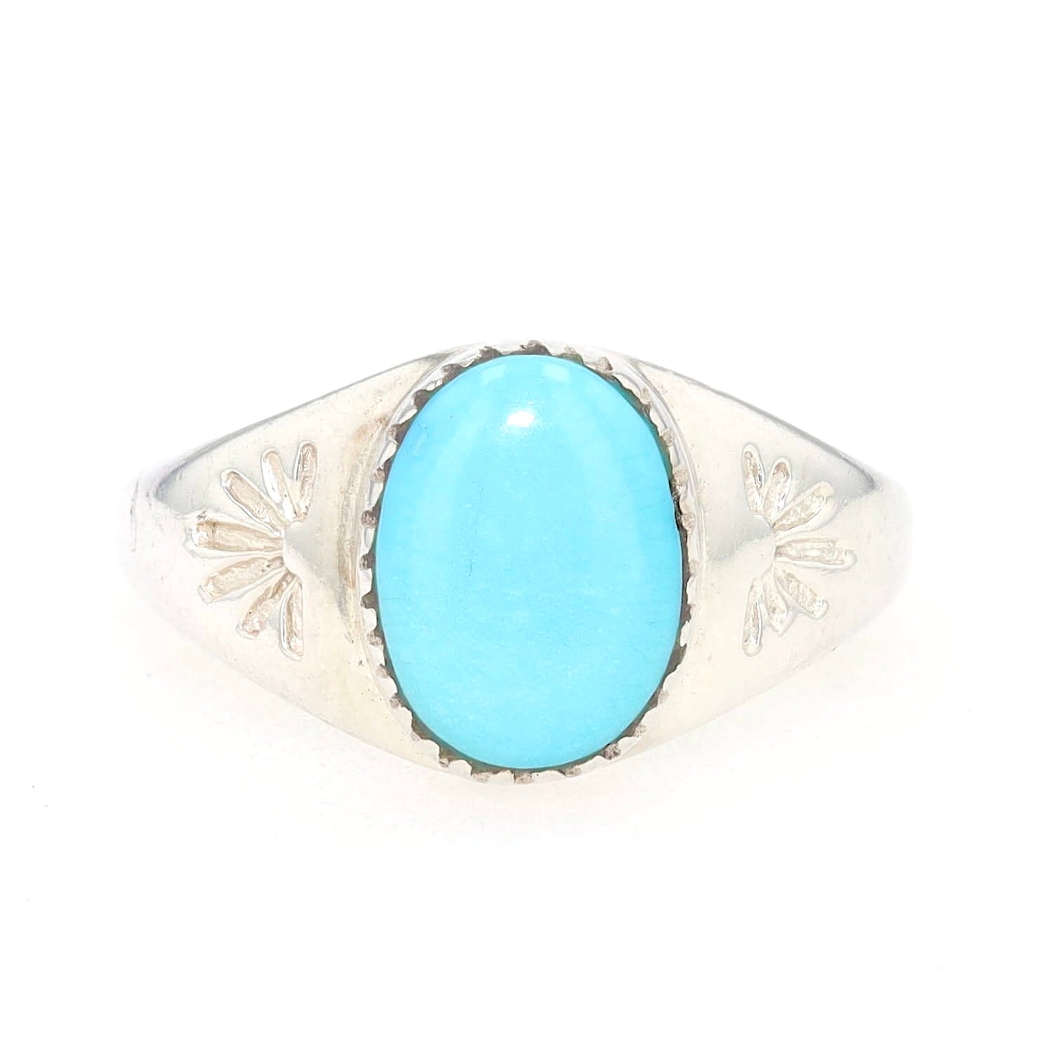 Ring in 935er Silber mit einem rekonstruierten Türkis, liegend frontal