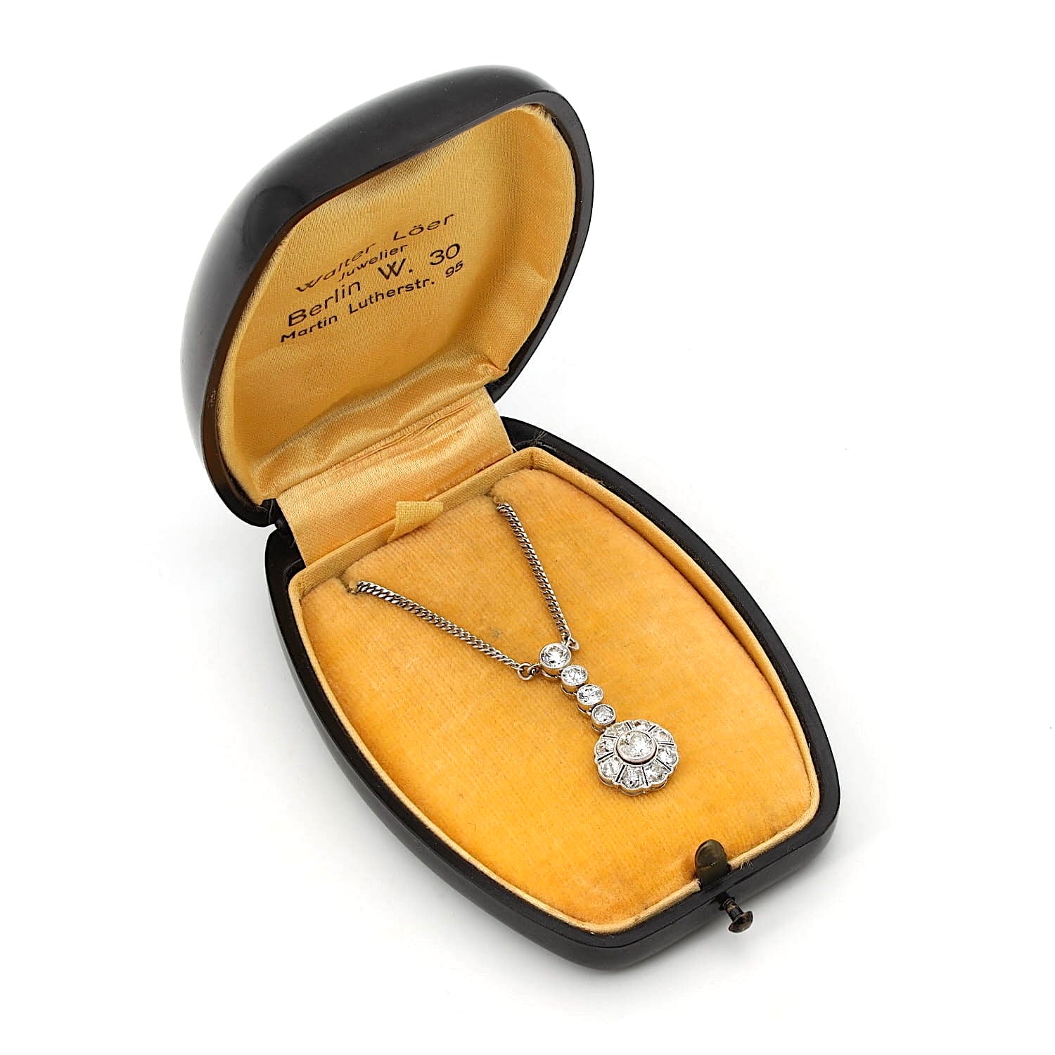 Art Deco und Vintage Collier in 585er Weißgold mit ca. 1,4 ct Diamanten, in einer Schatulle