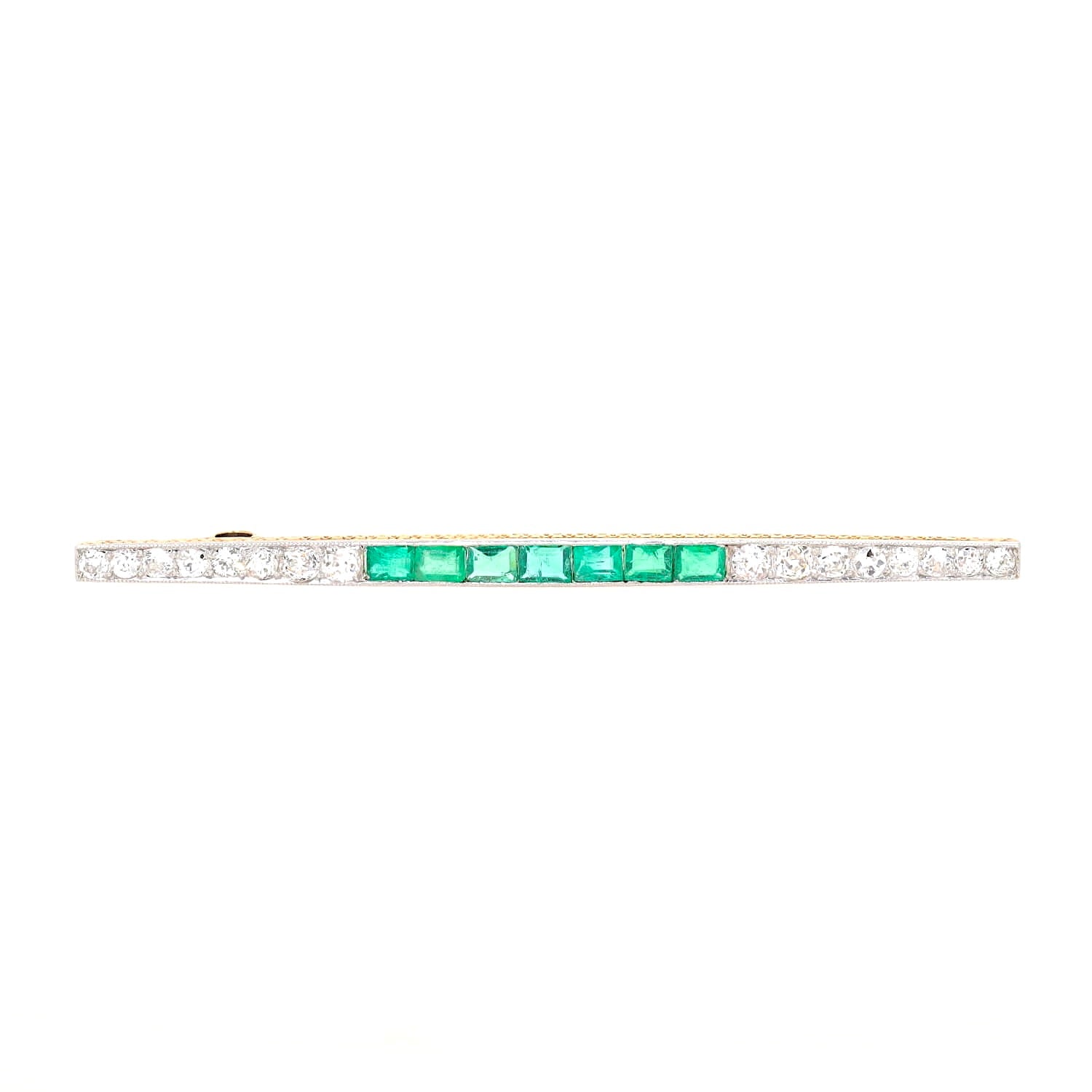 Art Deco Anhänger(ehemals Brosche) aus 750er Gelbgold/Platin mit Smaragden und Diamanten, liegend frontal