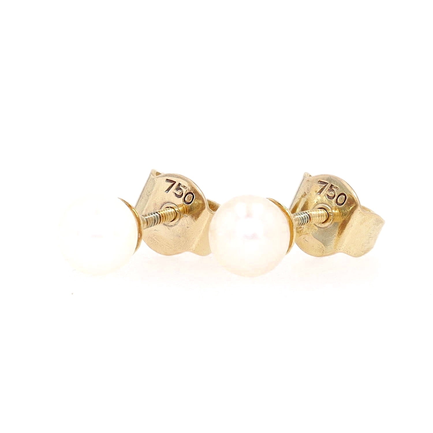 Paar Ohrstecker in 750er Gelbgold mit je einer Zuchtperle, liegend links gedreht mit Stopper