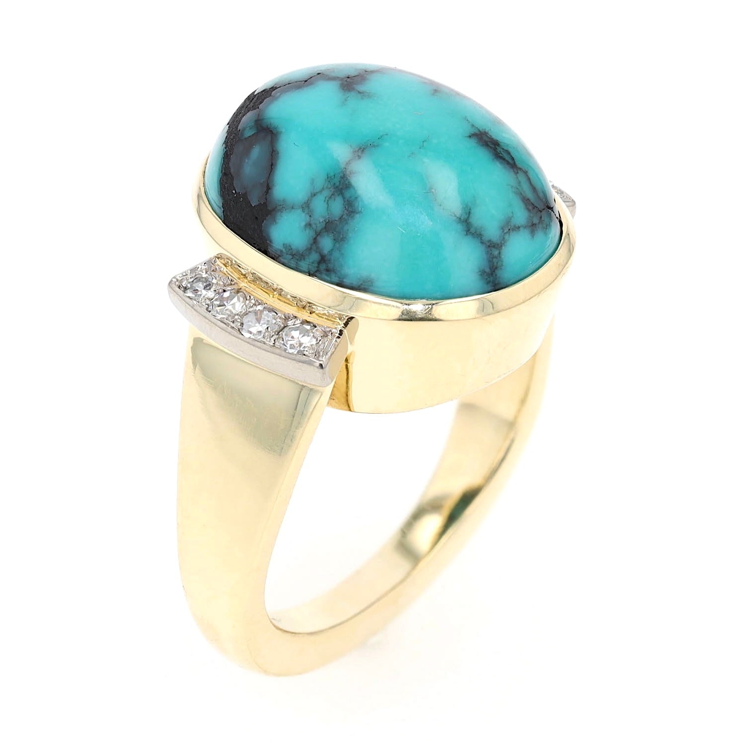 Ring in 585er Gelbgold mit einem Türkis und Diamanten, stehend