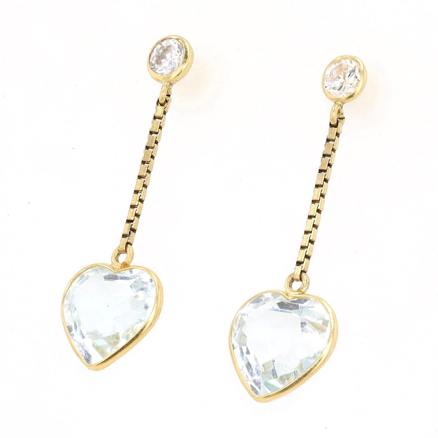Ohrringe in 750er/333er Gelbgold mit je einem blauen Topas und Cubic Zirkon, liegend links gedreht