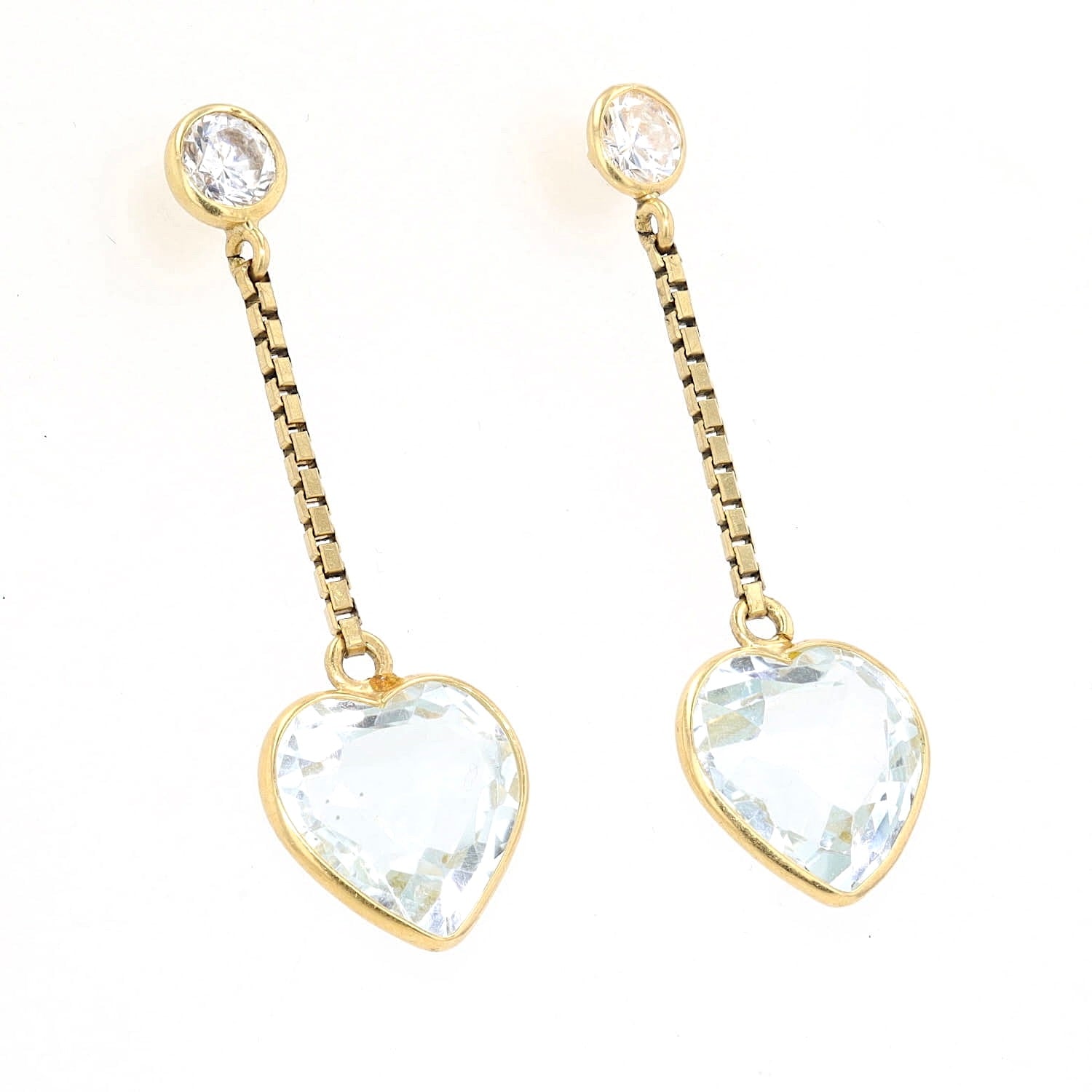 Ohrringe in 750er/333er Gelbgold mit je einem blauen Topas und Cubic Zirkon, liegend rechts gedreht