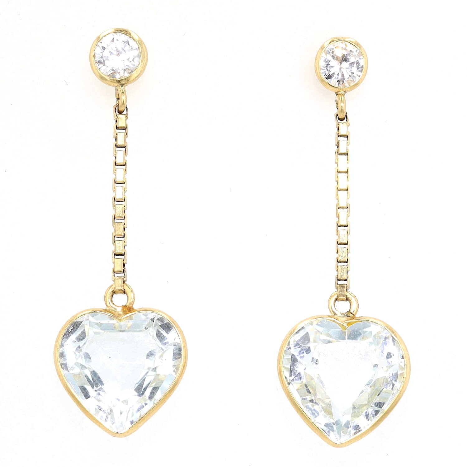 Ohrringe in 750er/333er Gelbgold mit je einem blauen Topas und Cubic Zirkon, hängend frontal