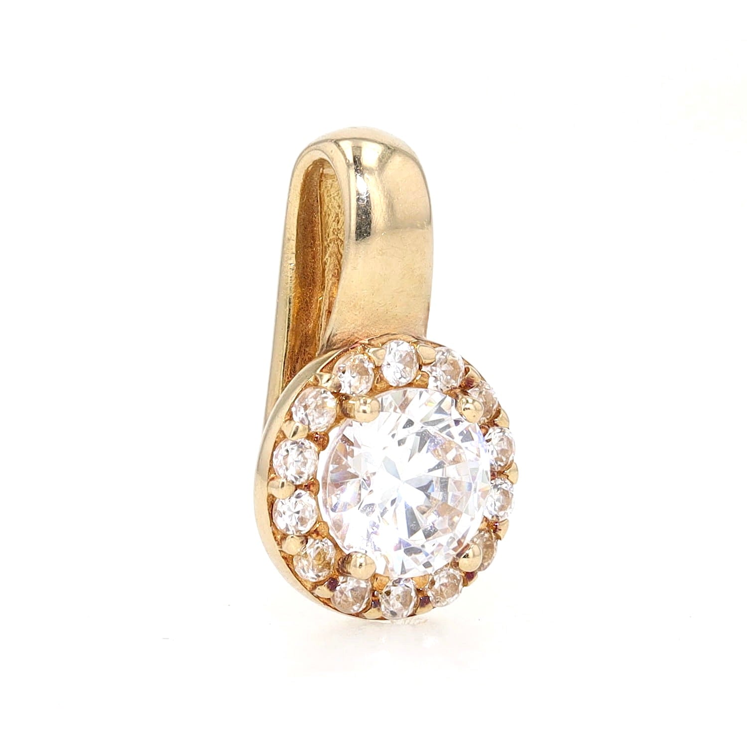 Anhänger in 585er Gelbgold mit weißen Cubic Zirkonias, stehend rechts gedreht
