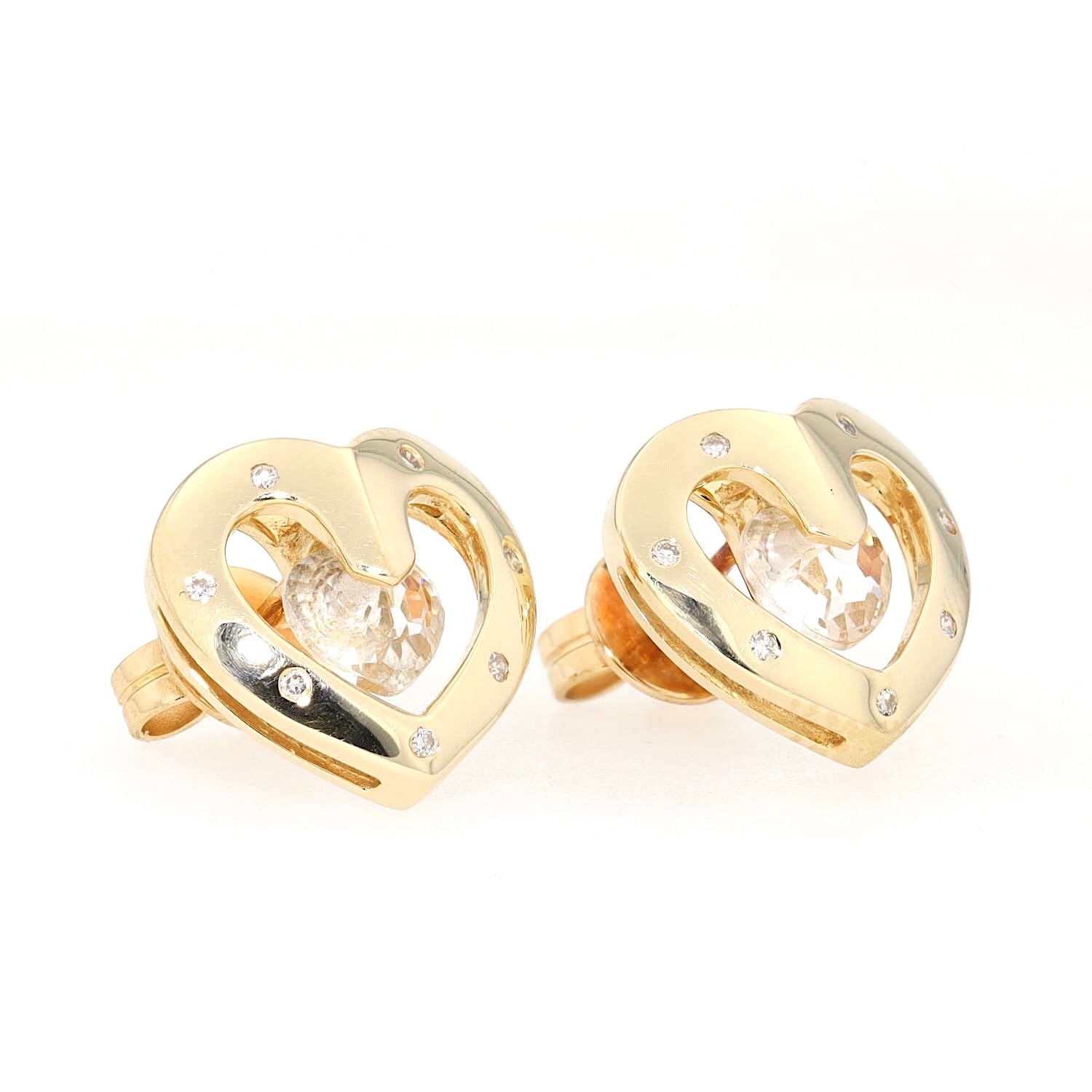 Jette Joop Ohrstecker aus 750er Gelbgold mit je einem Bergkristall und Brillanten, liegend rechts gedreht