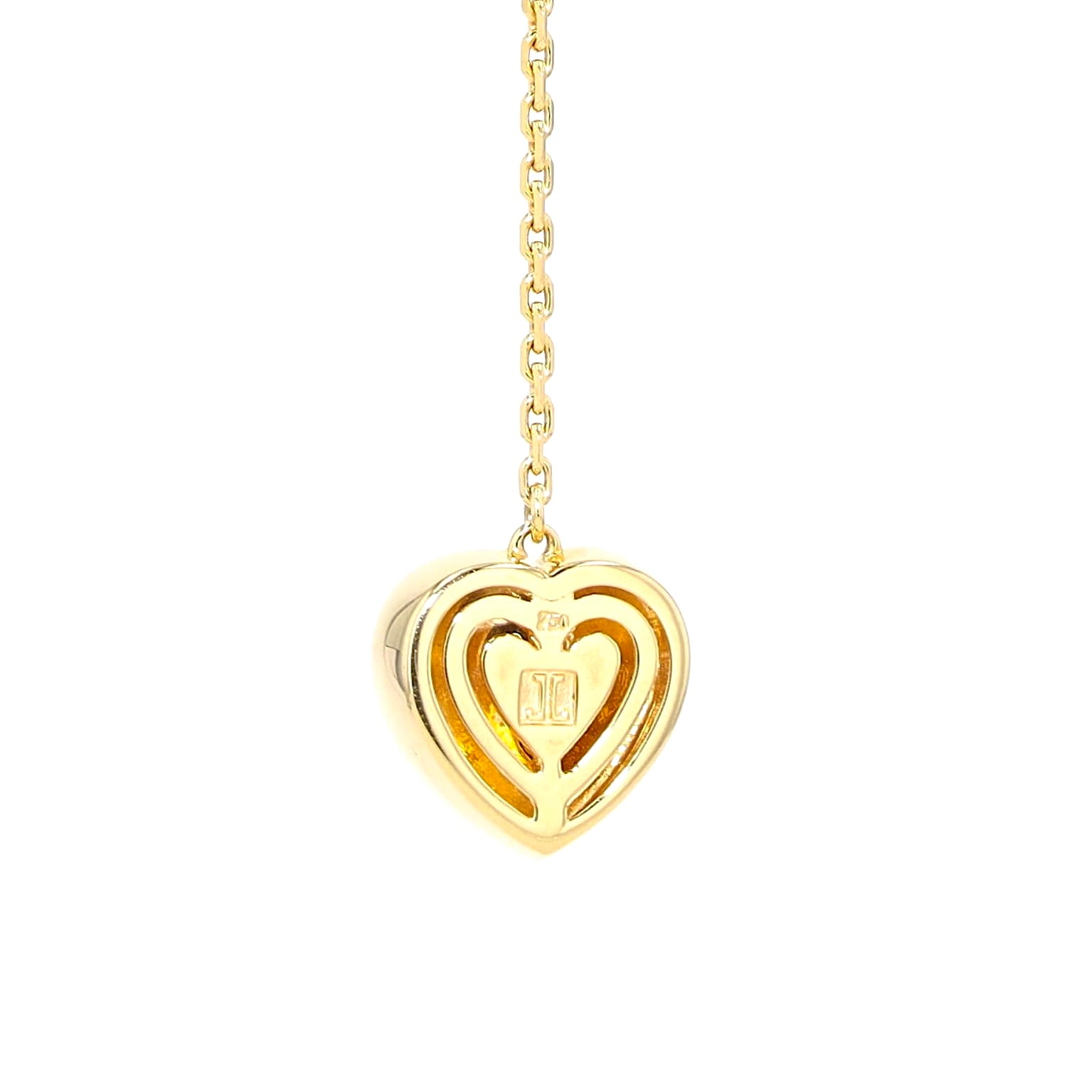 Jette Joop Collier in 750er Gelbgold mit einem Brillanten, hängend frontal Nahaufnahme Rückseite Punze