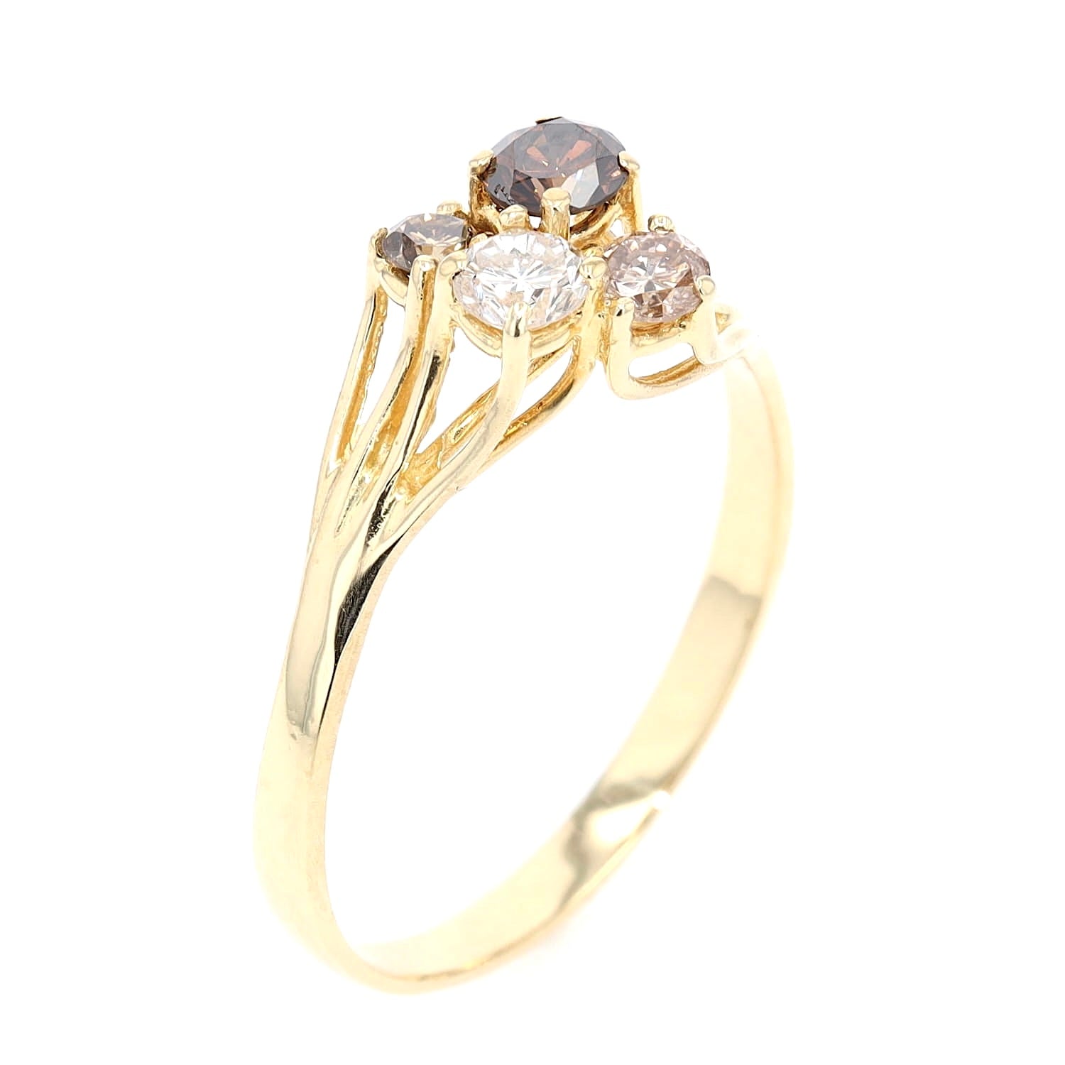 Ring in 750er Gelbgold mit mehrfarbigen Brillanten, stehend