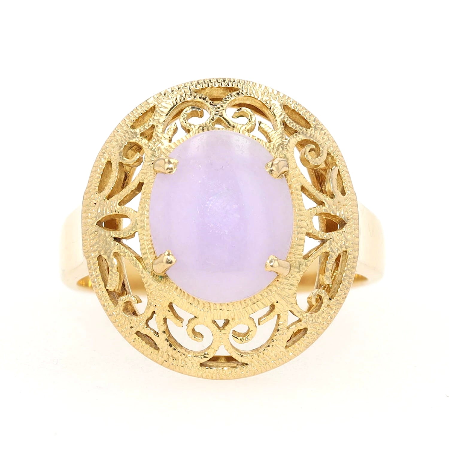 Ring in 750er Gelbgold mit einem lavendelfarbener Jadeit, liegend frontal