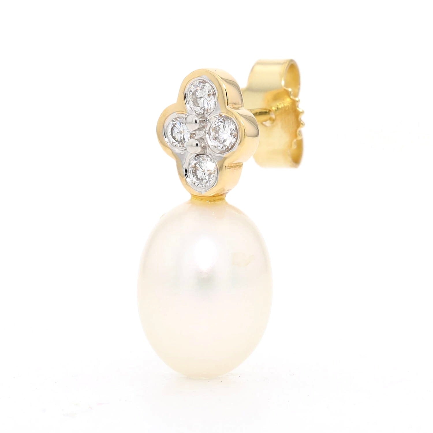 Ohrringe in 750er Gelbgold mit je einer Südsee-Zuchtperle und Brillanten, einzelnd stehend