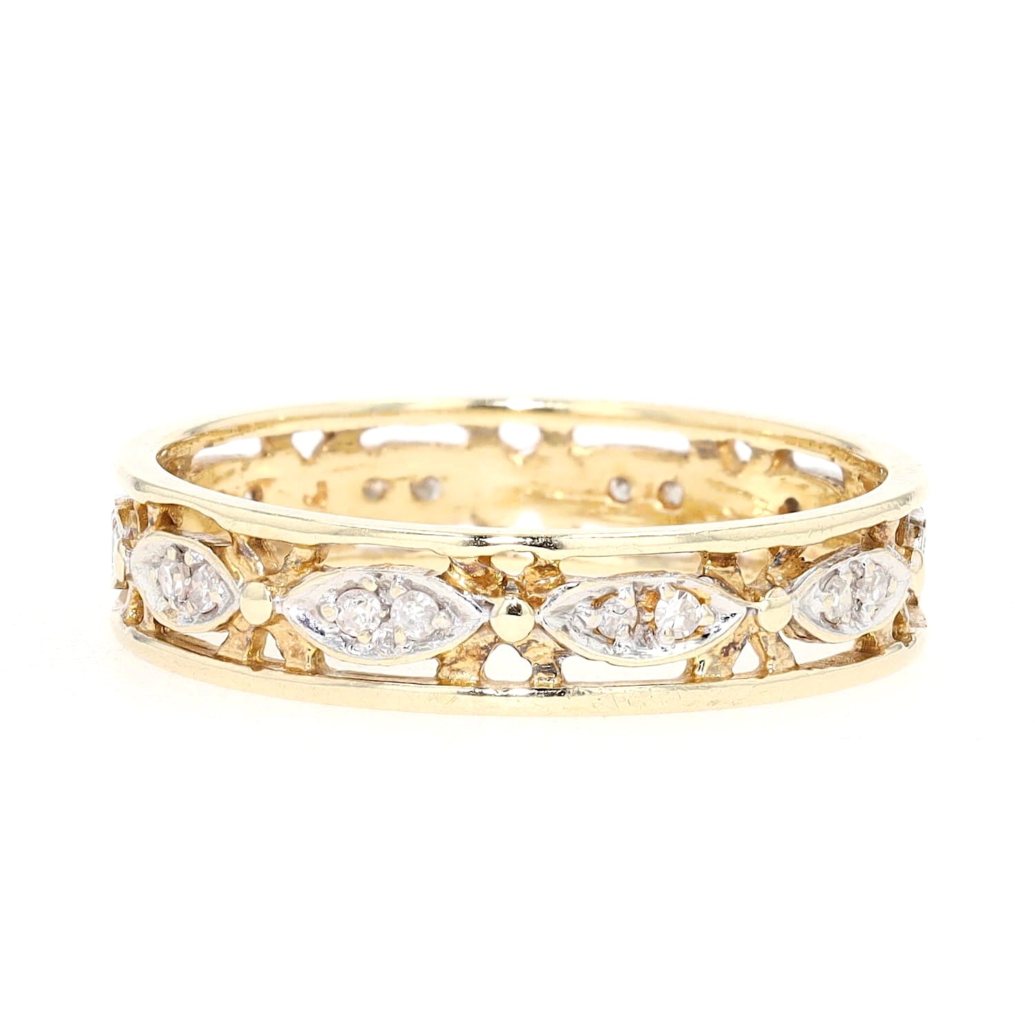 Ring in 585er Bicolor-Gold mit Diamanten, liegend links gedreht, liegend rechts gedreht
