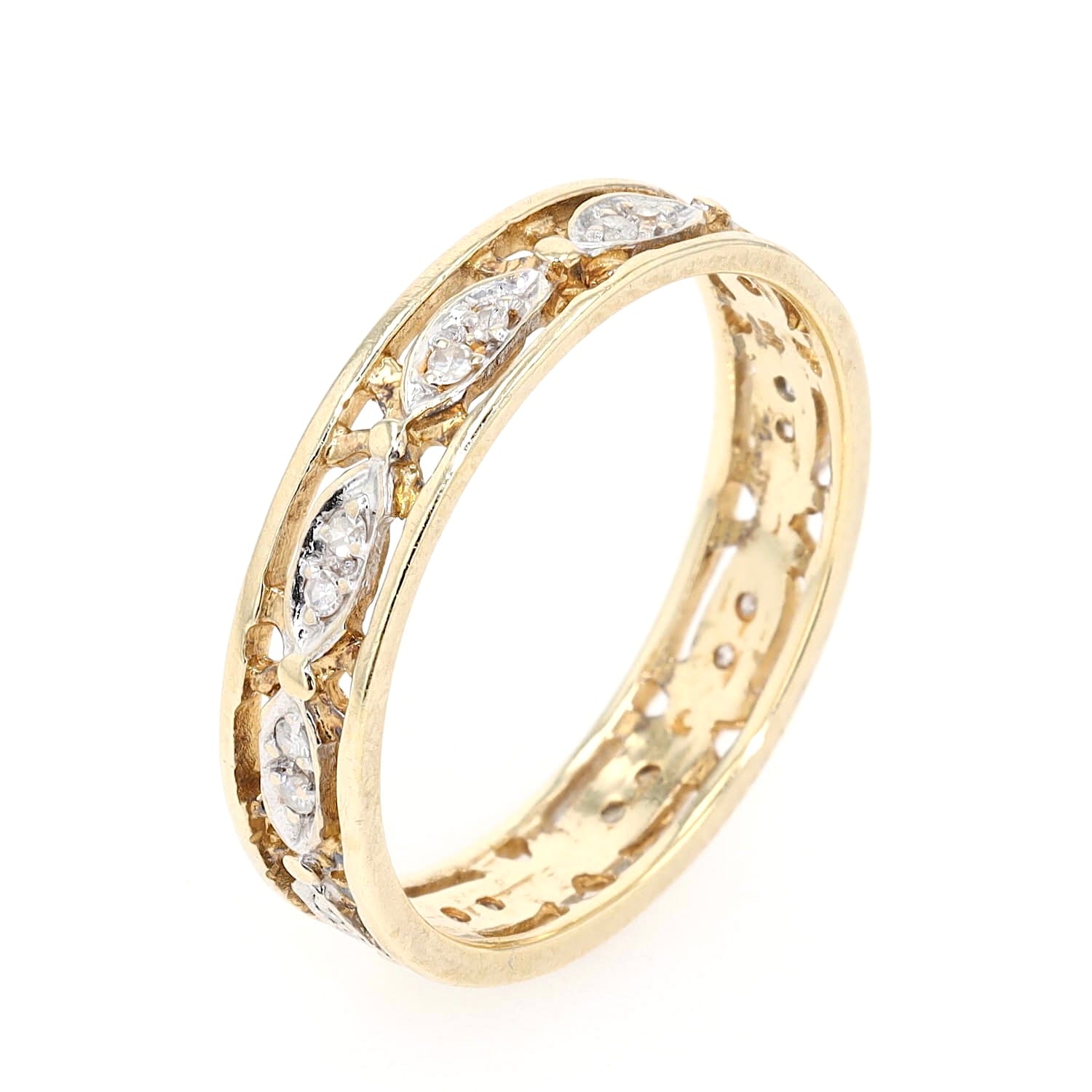 Ring in 585er Bicolor-Gold mit Diamanten, stehend inks gedreht